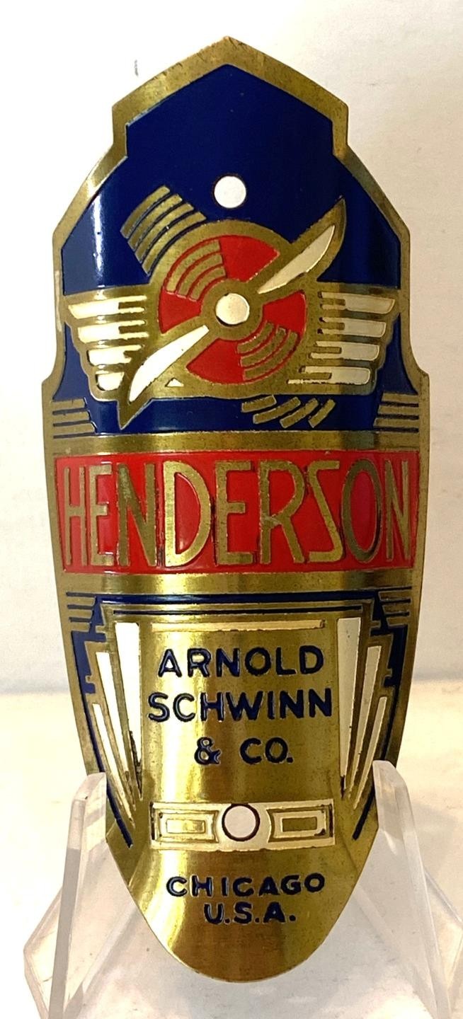 NOS vintage Schwinn HENDERSON bicycle BADGE emblem tag