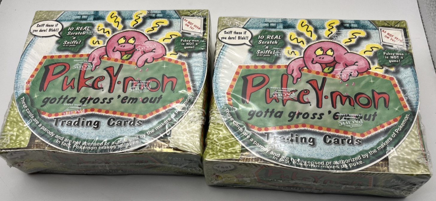 2X 2000 Pacific Pukey-Mon Factory Sealed Trading Card Box Lot Pokemon parody 🔥 2X 2000 Pacific Pukey-Mon Factory Sealed Trading Card Box Lot Pokemon parody 🔥