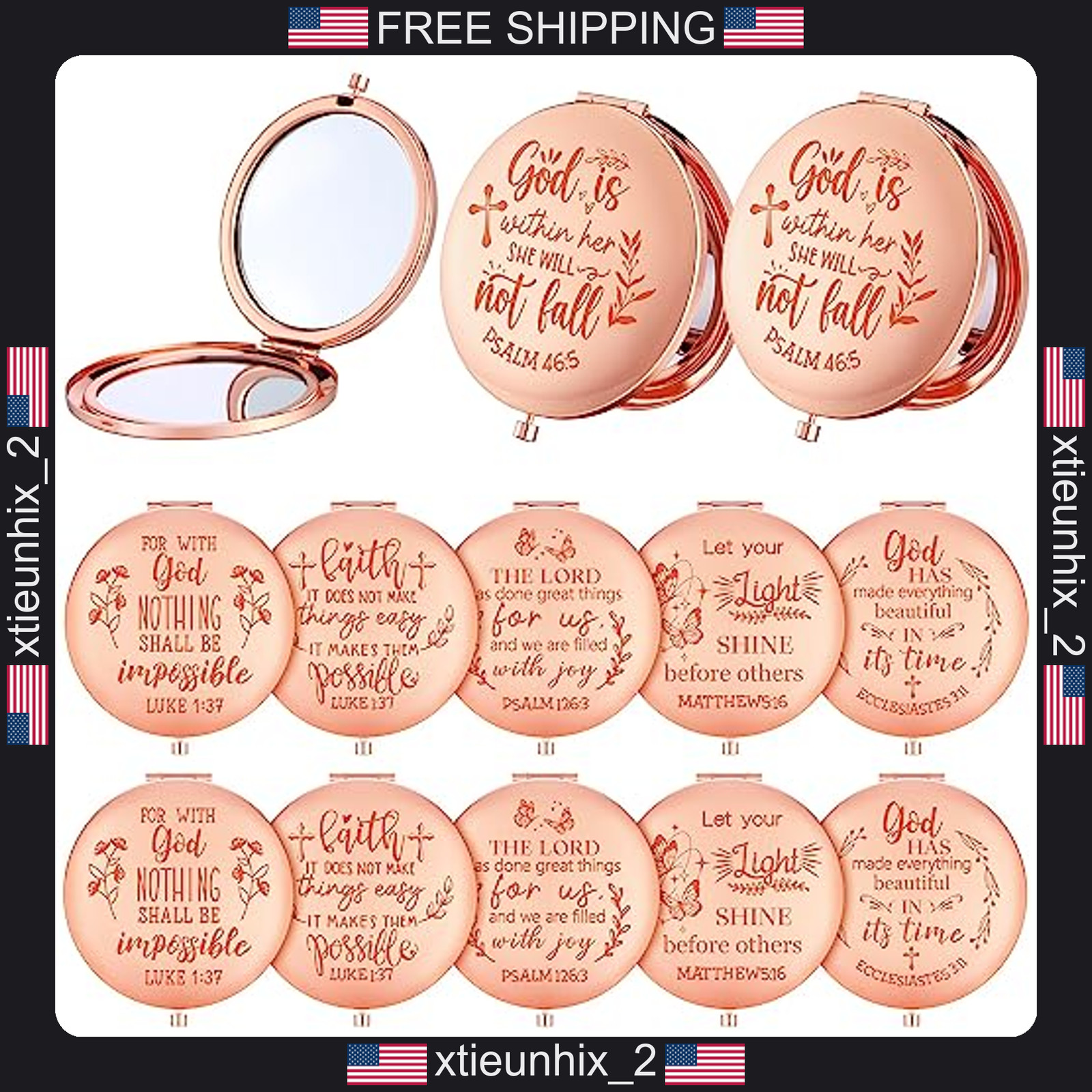 Christian Pocket Mirrors Set of 12 Rose Gold Compact with Bible Verses for Women Christian Pocket Mirrors Set of 12 Rose Gold Compact with Bible Verses for Women