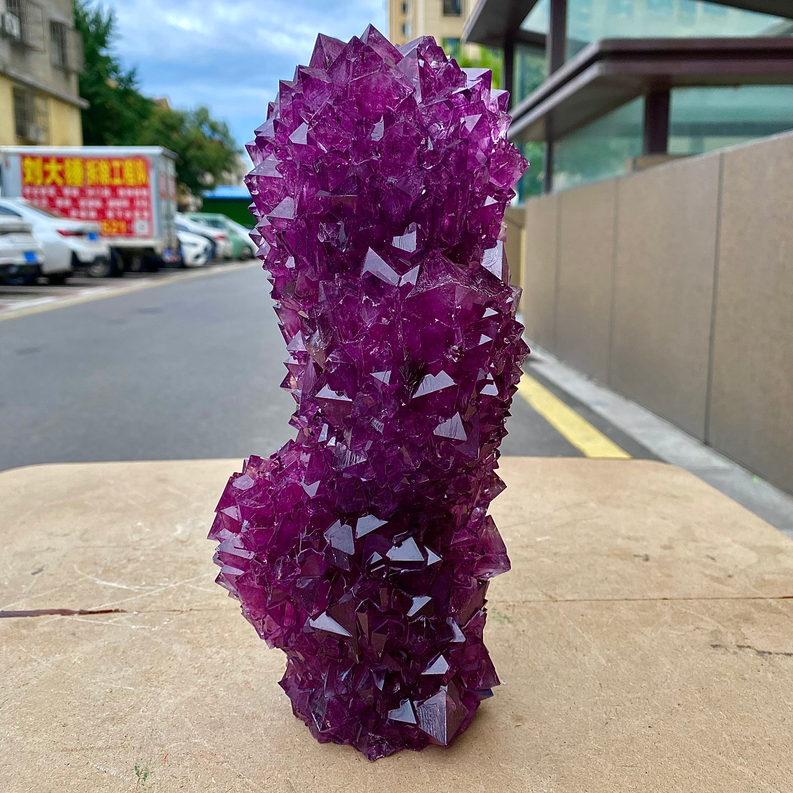 5.77LB  Beautiful purple ghost phantom quartz crystal cluster columnar specimen