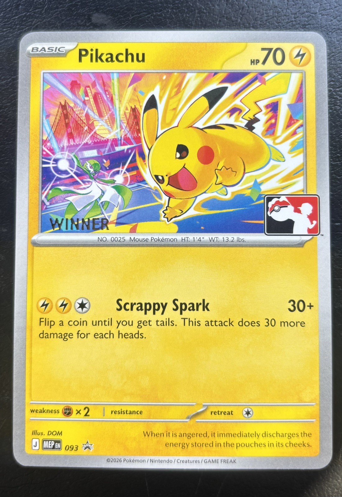 WINNER STAMPED Pikachu 093 Pokemon Card Promo WINNER STAMPED Pikachu 093 Pokemon Card Promo