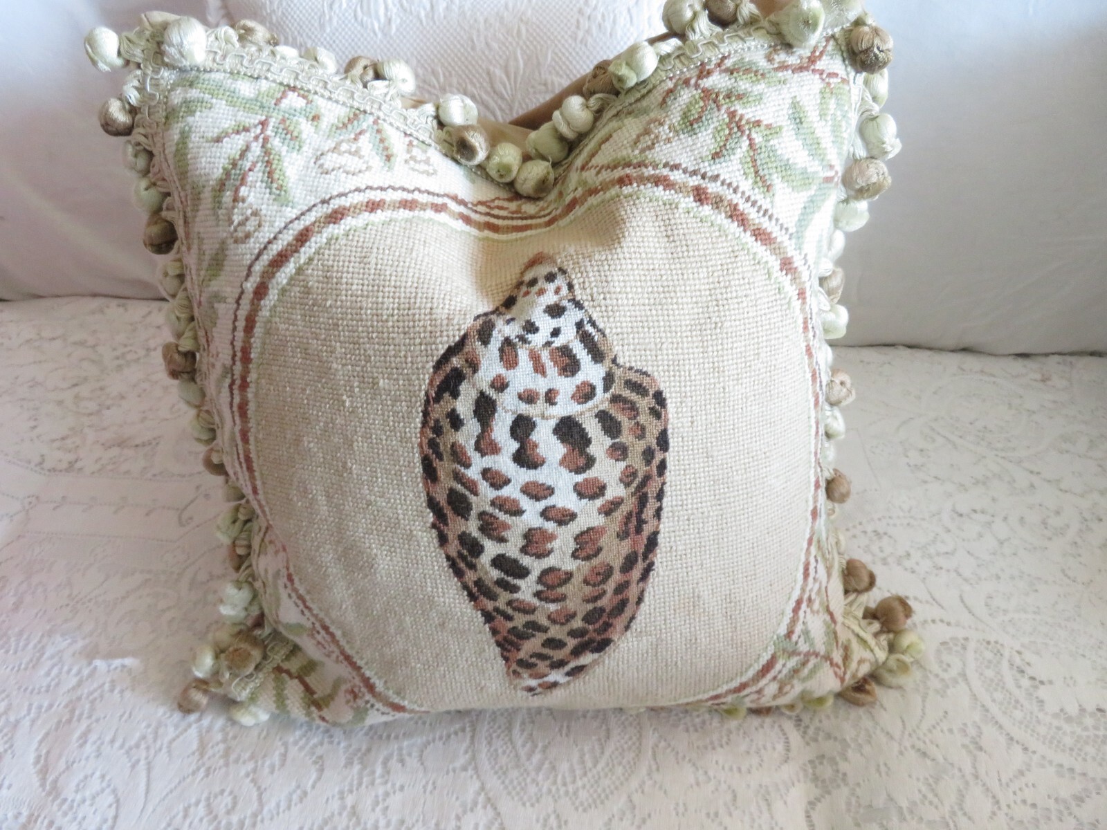 Gorgeous Petit point Victorian LEOPARD Shell Nautical Needlepoint Pillow #2 Gorgeous Petit point Victorian LEOPARD Shell Nautical Needlepoint Pillow #2