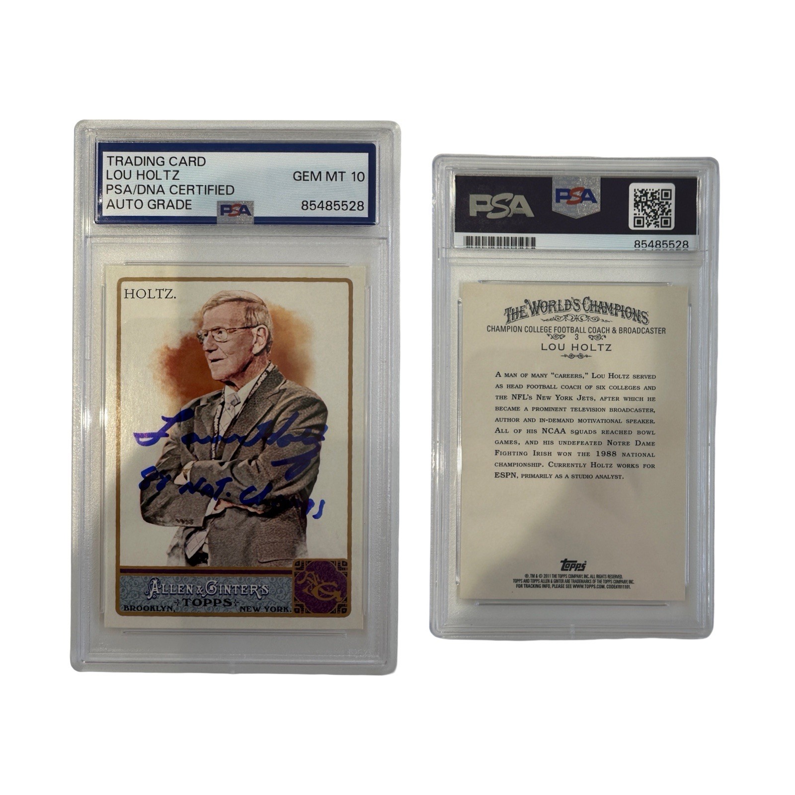 1990 Lou Holtz Auto 88 Nat Champs Allen & Ginter’s PSA GEM MT 10 Auto 1990 Lou Holtz Auto 88 Nat Champs Allen & Ginter’s PSA GEM MT 10 Auto