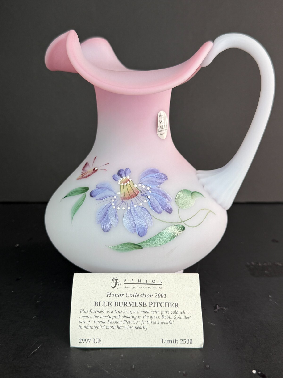 Fenton Blue Burmese Pitcher Honor Collection LE 543/2500  #2991UE