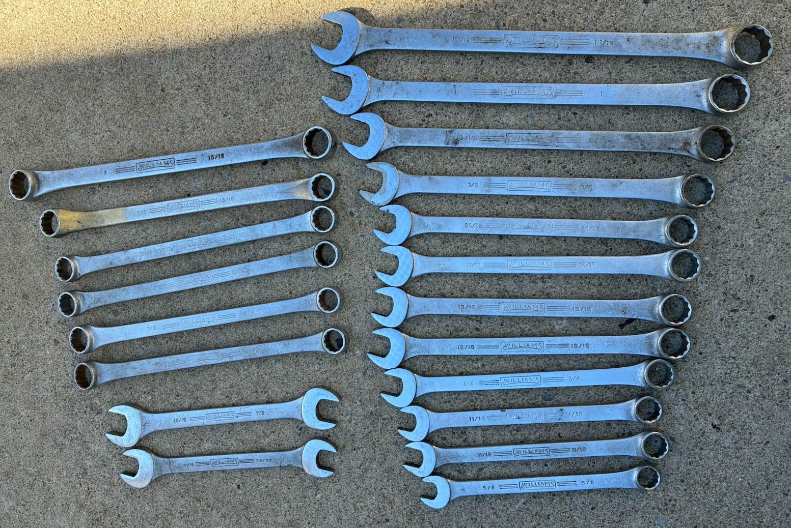 Vtg JH WILLIAMS USA SUPERRENCH 20 SAE WRENCH SET Sz 5/8 to Lrg 1 1/16  Diesel