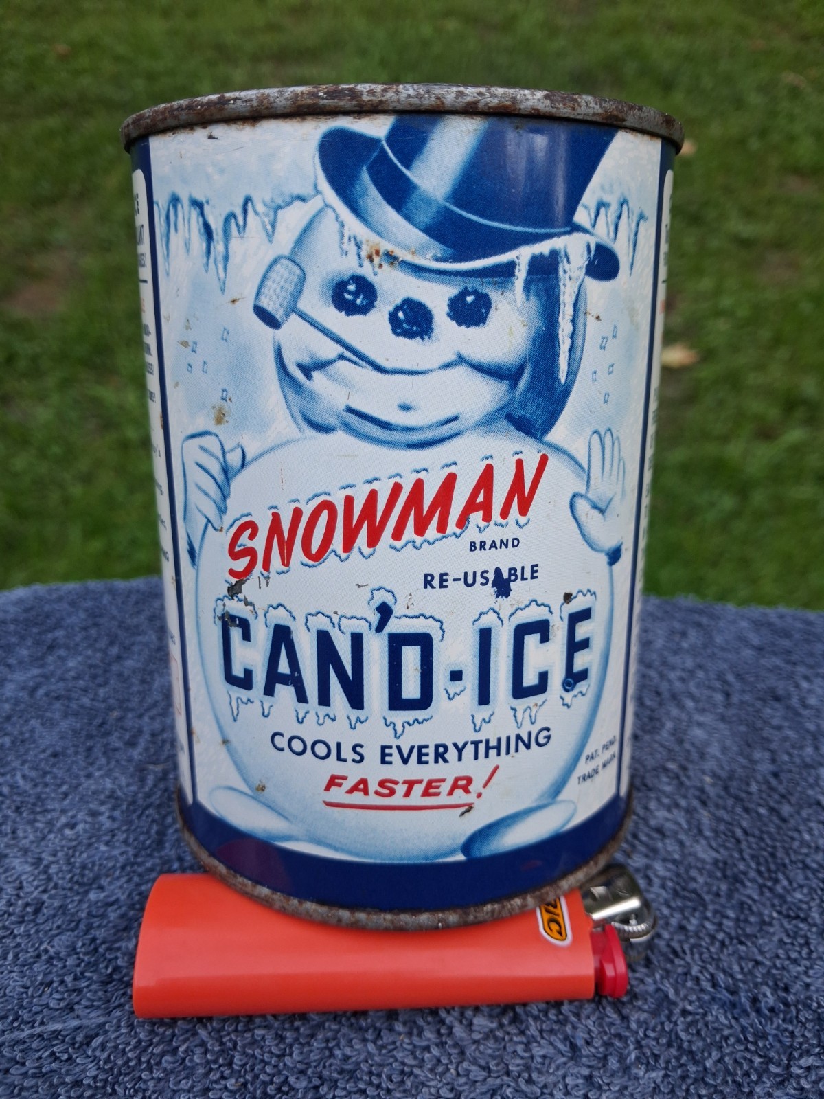 Can'd Ice Snowman 1940s ? 1950s? Metal Can Sealed Antique Advertising Can'd Ice Snowman 1940s ? 1950s? Metal Can Sealed Antique Advertising