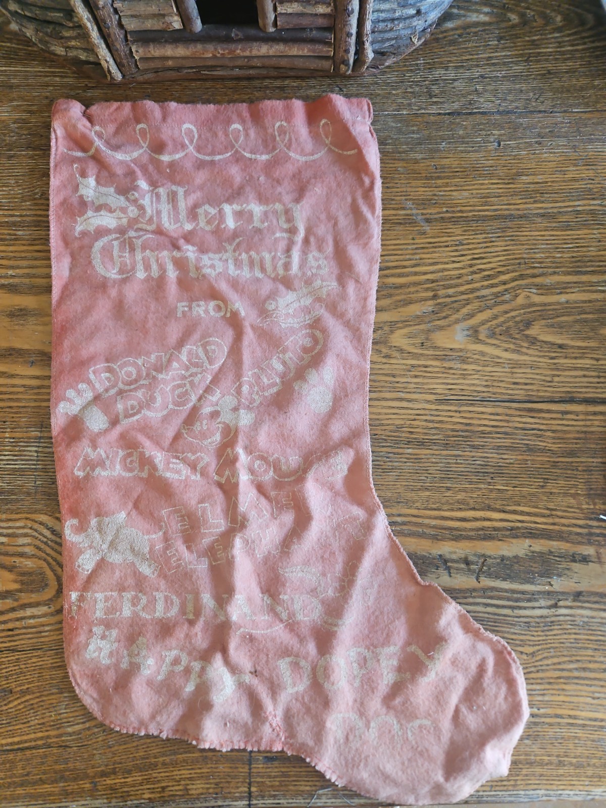 RARE 1930's Walt Disney Christmas Stocking Mickey Mouse Pluto Donald Duck MORE