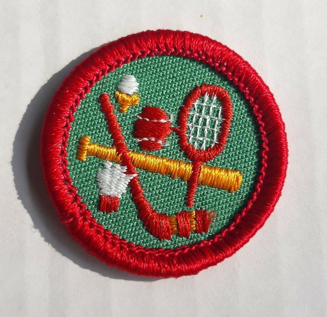 Vintage Girl Scout Junior SPORTS SAMPLER Badge Patch RED Border Vintage Girl Scout Junior SPORTS SAMPLER Badge Patch RED Border