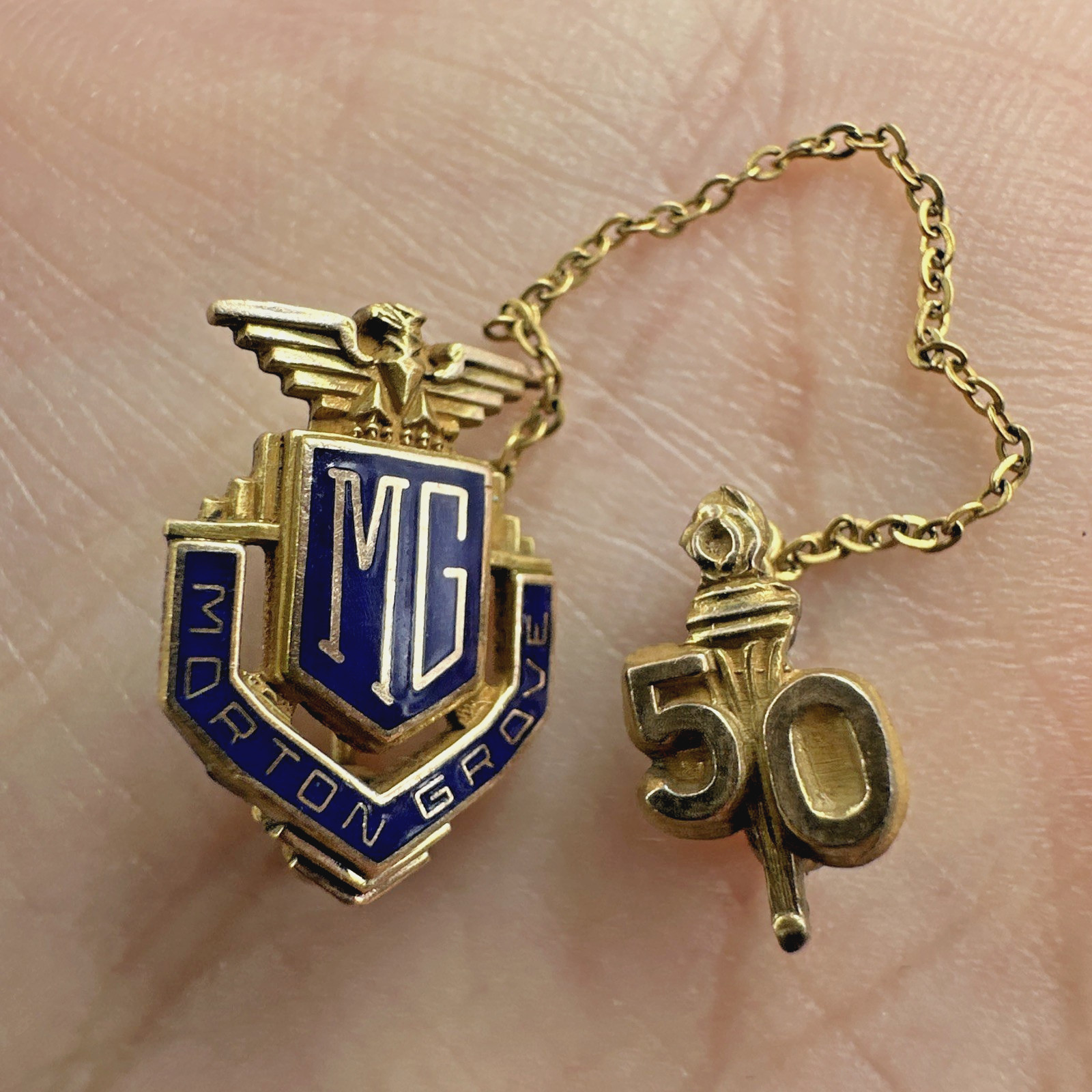 Vtg Morton Grove 1/10 Gold Filled 50 Year Employee Service Lapel Pin Americana
