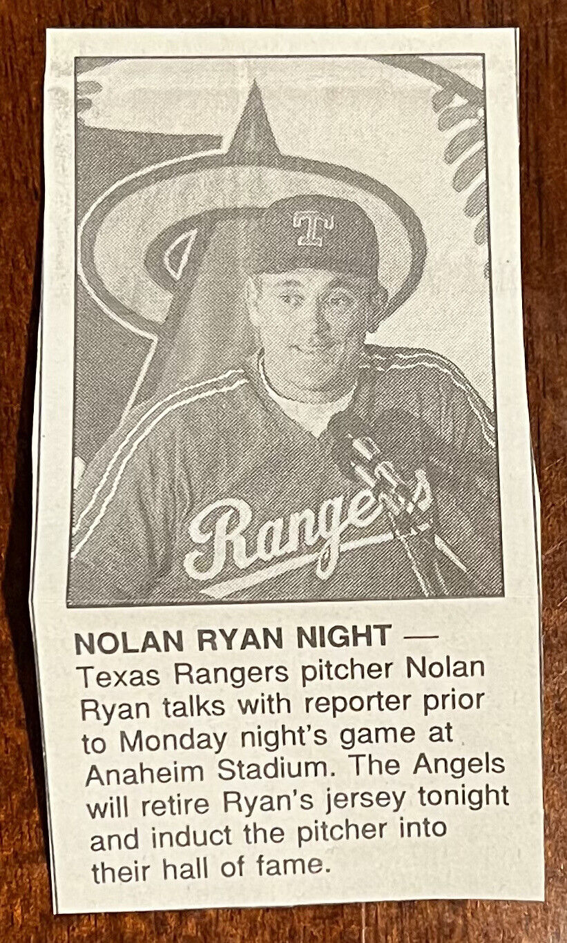 newspaper clipping Nolan Ryan Night at Anaheim Stadium - Retire Ryan’s Jersey