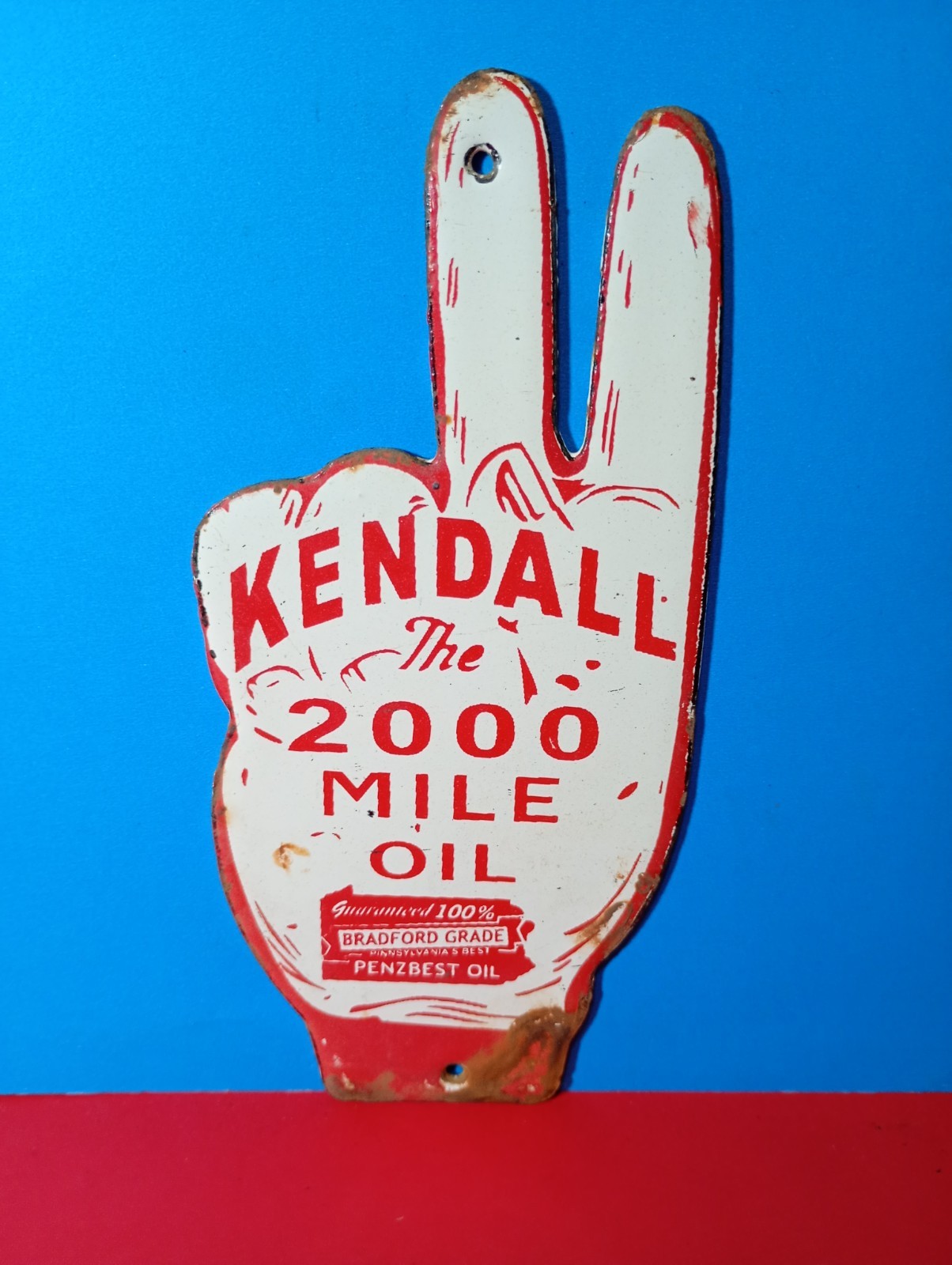 Vintage Kendall 2000 Mile Oil Porcelain Enamel Sign 6.5 Vintage Kendall 2000 Mile Oil Porcelain Enamel Sign 6.5