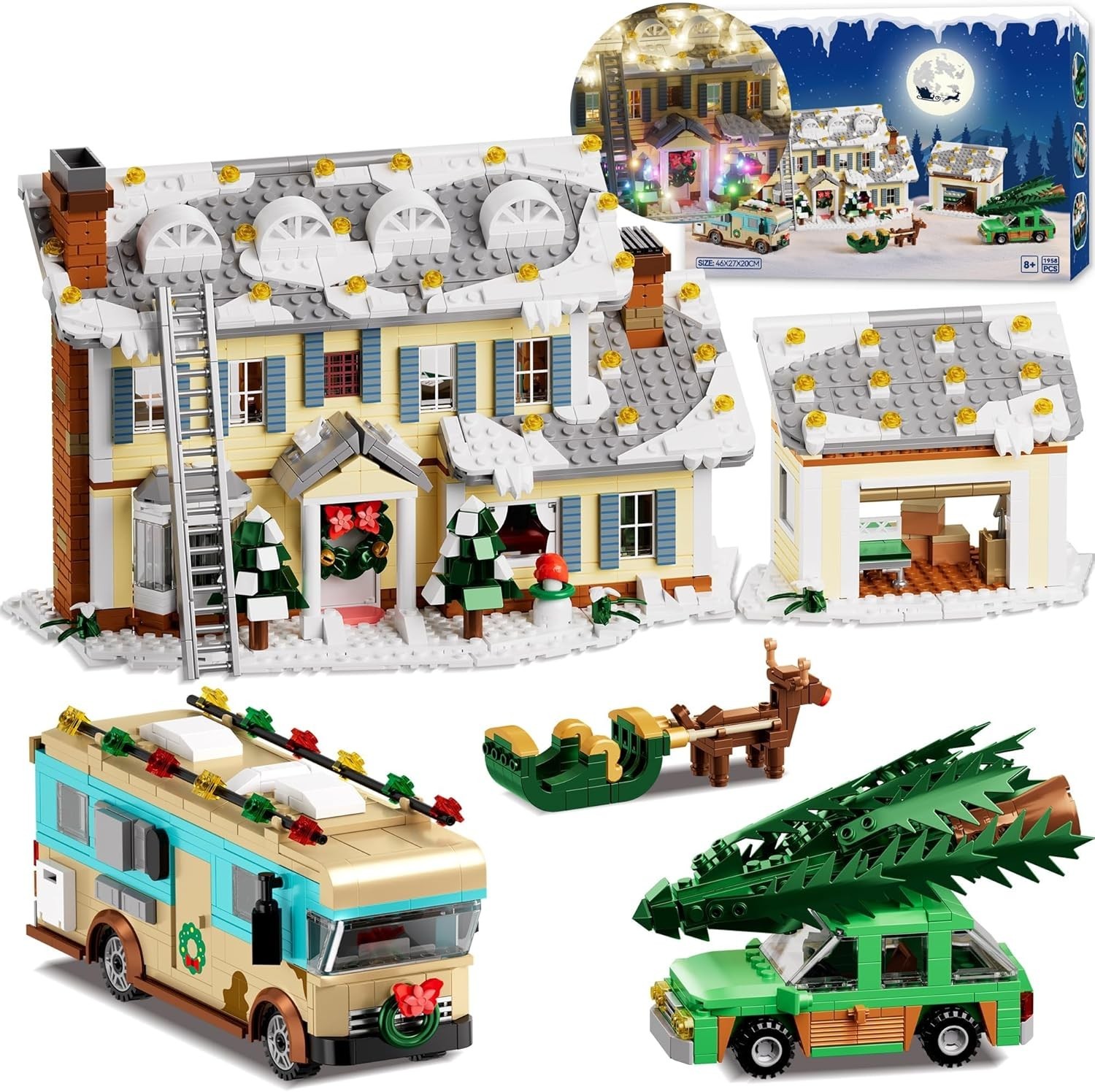 Holiday House Building Set, 5 in 1 Model Buildings Kits Snow Village & RV Toy Bu Holiday House Building Set, 5 in 1 Model Buildings Kits Snow Village & RV Toy Bu