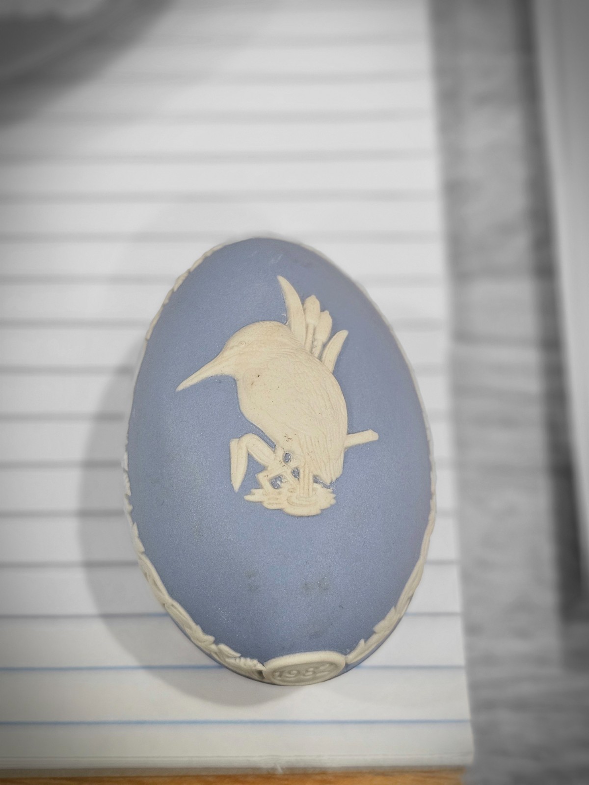 Vintage 1982 Wedgwood Jasperware Kingfisher Bird Egg Shaped Trinket Box England Vintage 1982 Wedgwood Jasperware Kingfisher Bird Egg Shaped Trinket Box England
