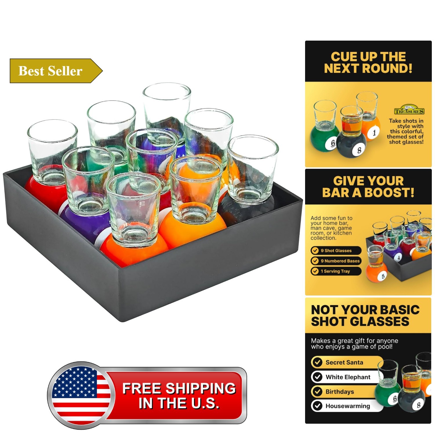 Billiards Pool Ball Shot Glasses, Set of 9 - - Fun Sports Bar Drinking Gift P... Billiards Pool Ball Shot Glasses, Set of 9 - - Fun Sports Bar Drinking Gift P...