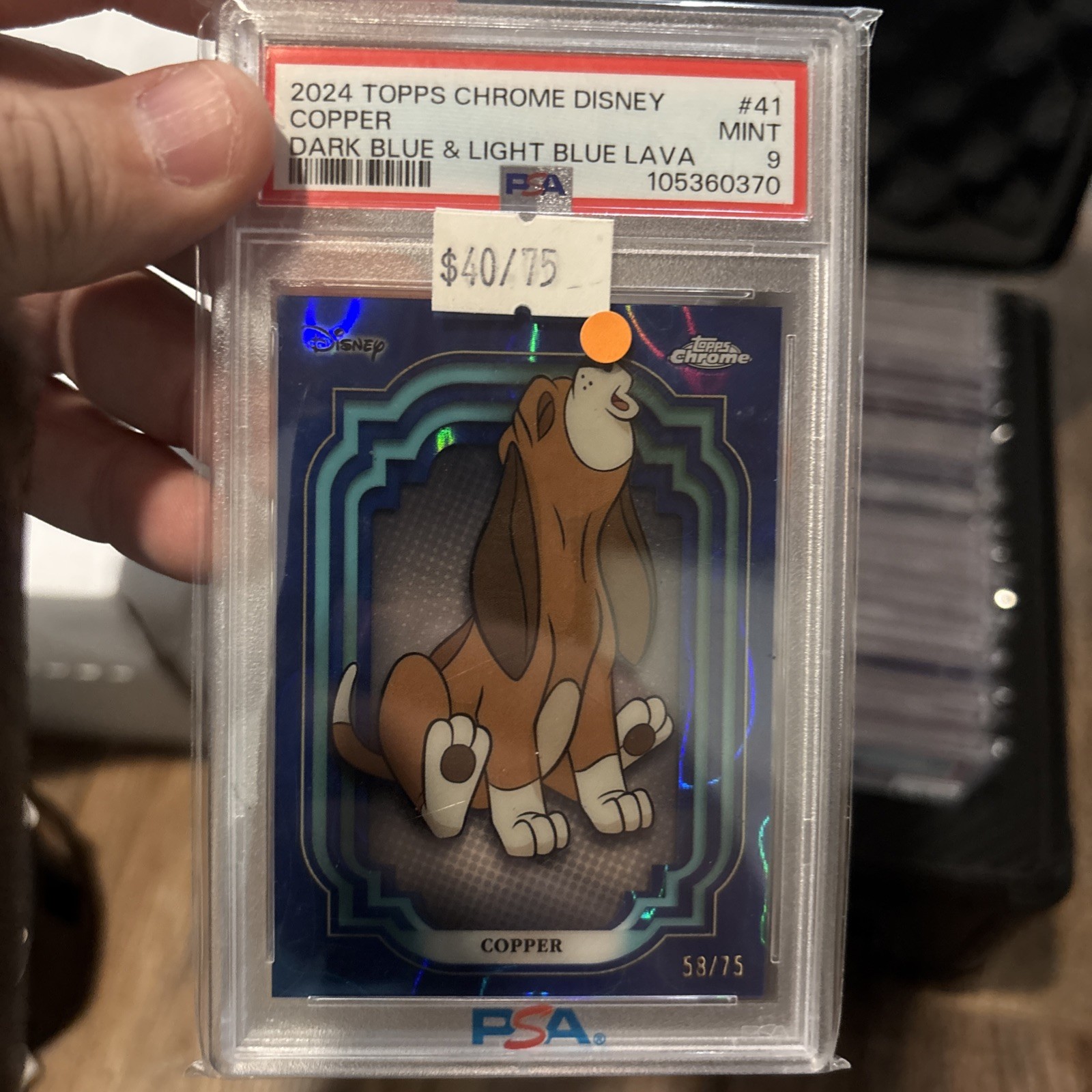 Copper 2024 Topps Chrome Disney Dark Blue Lava Refractor /75 #41 Fox Hound Psa 9 Copper 2024 Topps Chrome Disney Dark Blue Lava Refractor /75 #41 Fox Hound Psa 9