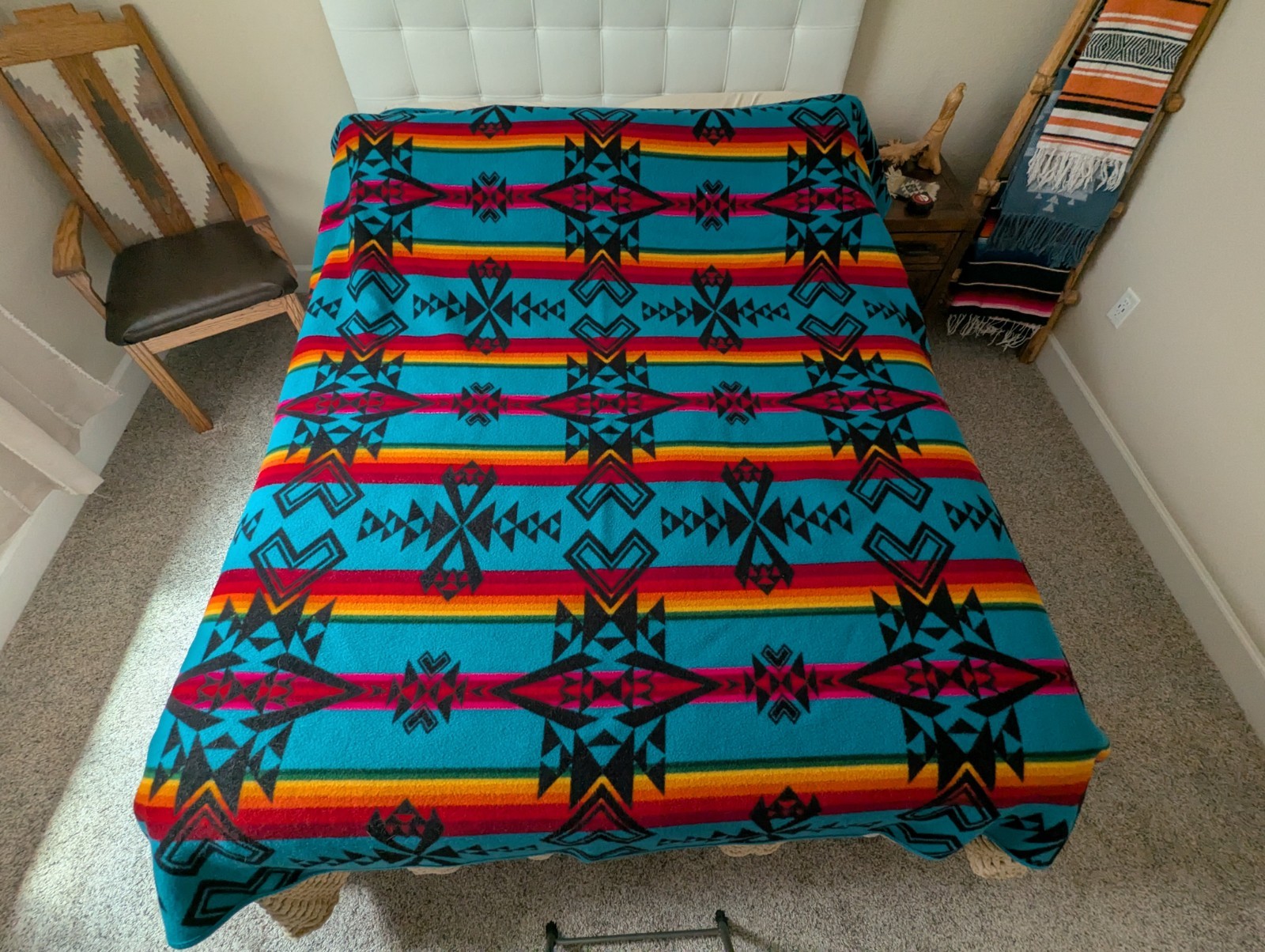 Pendleton Wool Blanket Southwest Geometric Pattern  80x80  Home Collection USA