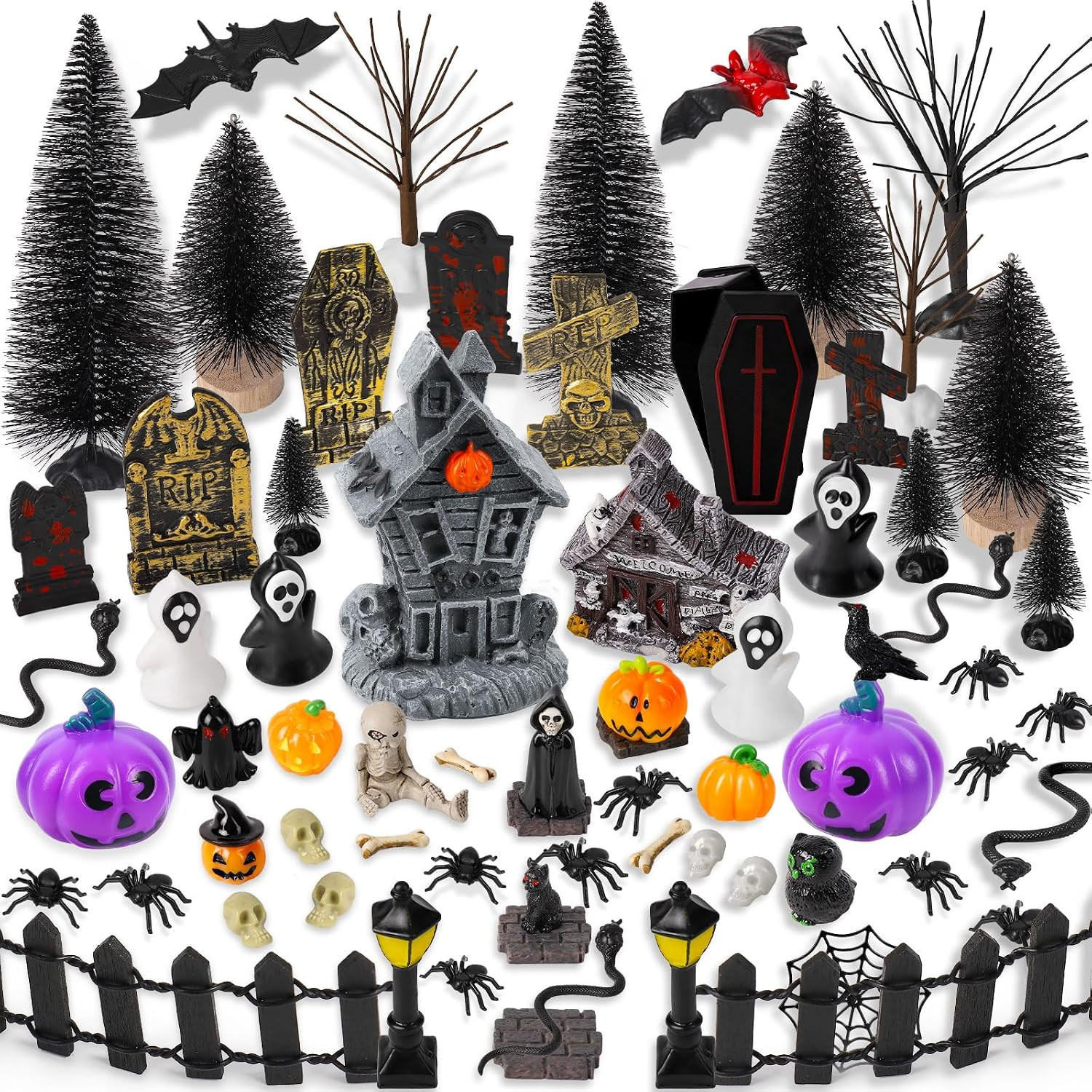 88 PCS Halloween Village Accessories Set Halloween Haunted Houses Village 88 PCS Halloween Village Accessories Set Halloween Haunted Houses Village