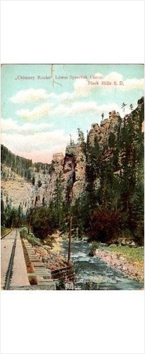 Chimney Rocks Spearfish Canyon Black Hills SD 1914 Postcard Germany RR Trestle