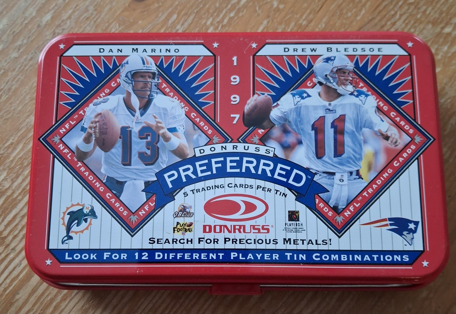 1997 Donruss Preferred Football Empty Tin Dan Marino & Drew Bledsoe 1997 Donruss Preferred Football Empty Tin Dan Marino & Drew Bledsoe