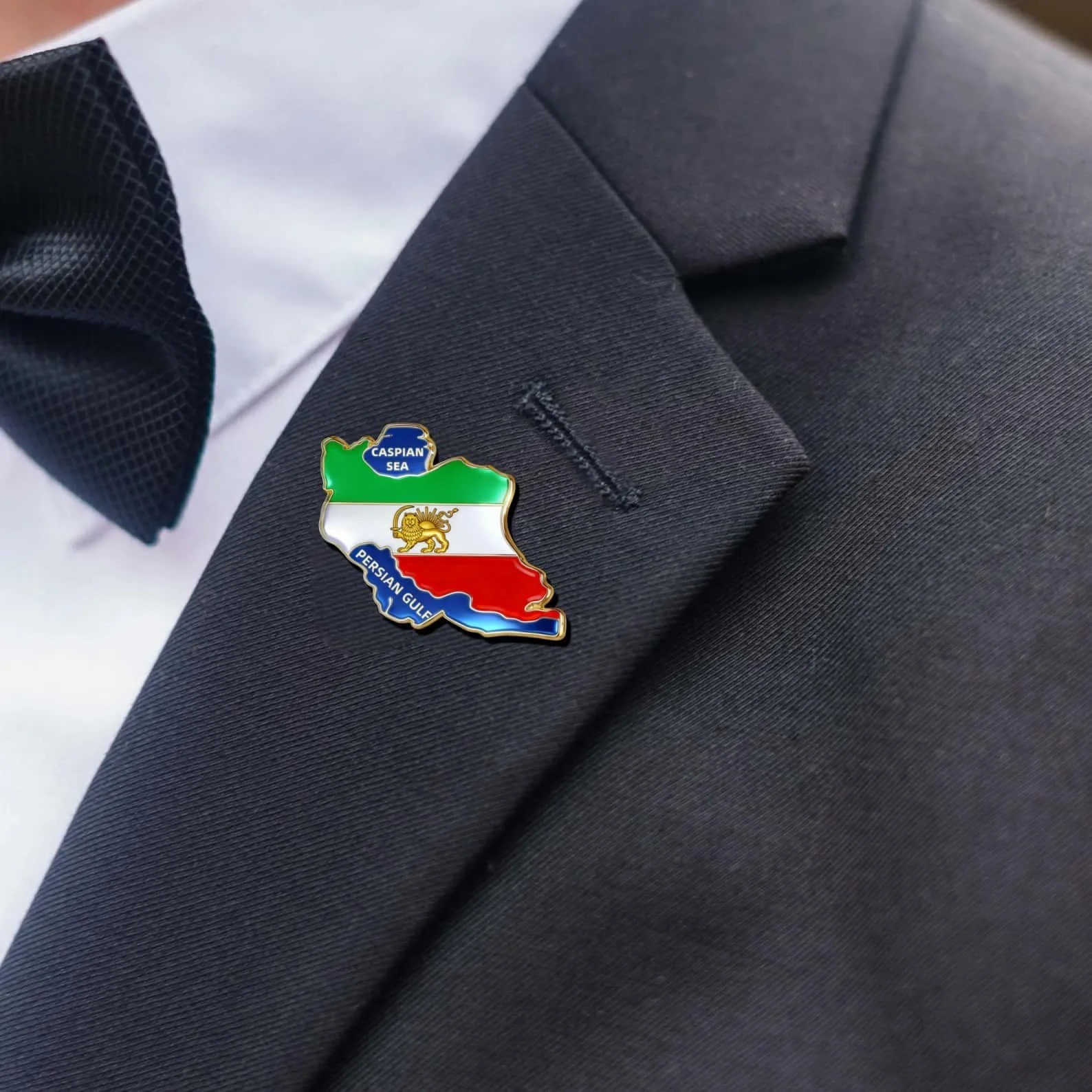 Historical Iran Flag Lapel Pin Lion & Sun Persian Empire Map Brooch Stainless St Historical Iran Flag Lapel Pin Lion & Sun Persian Empire Map Brooch Stainless St
