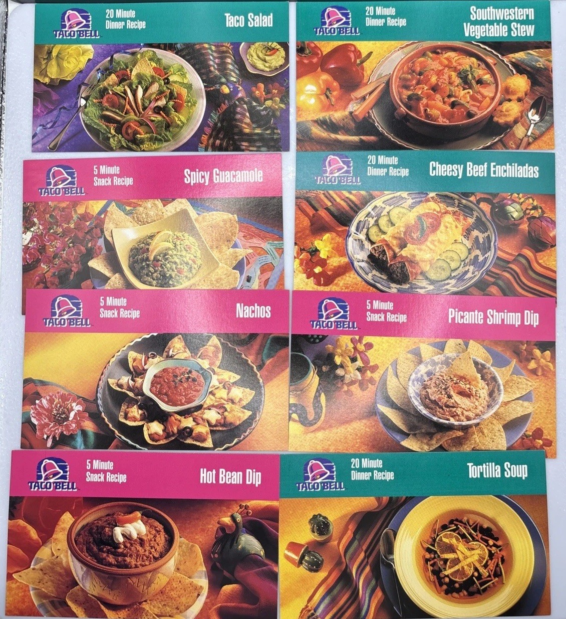 Vintage 90s Taco Bell 20 Minute Dinner Recipe & 5 Minute Snack Cards. Lot Of 8.