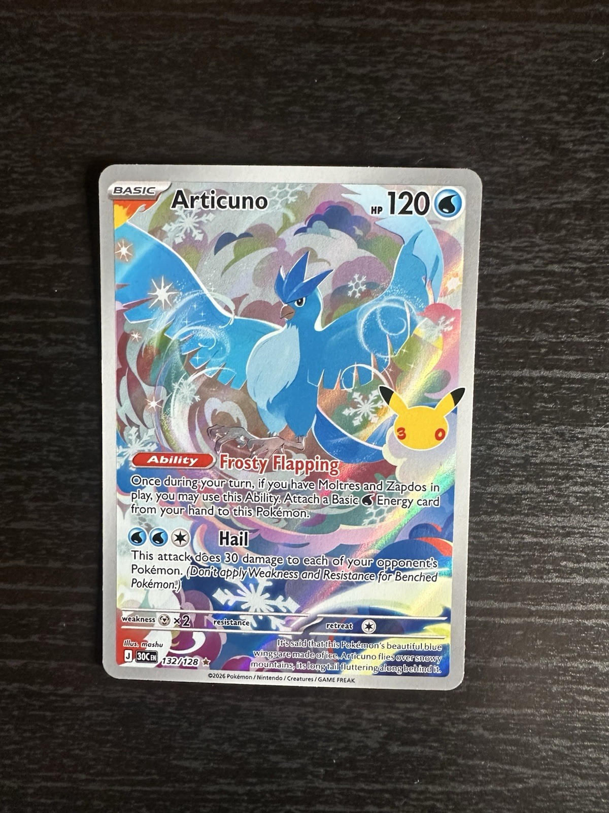 Pokémon TCG Articuno 30th Celebration Illustration Rare 132/128 Pokémon TCG Articuno 30th Celebration Illustration Rare 132/128