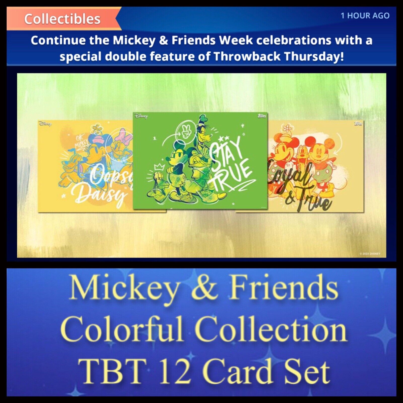 TBT MICKEY & FRIENDS COLORFUL COLLECTION+COMMON 12 CARD SET-TOPPS DISNEY COLLECT