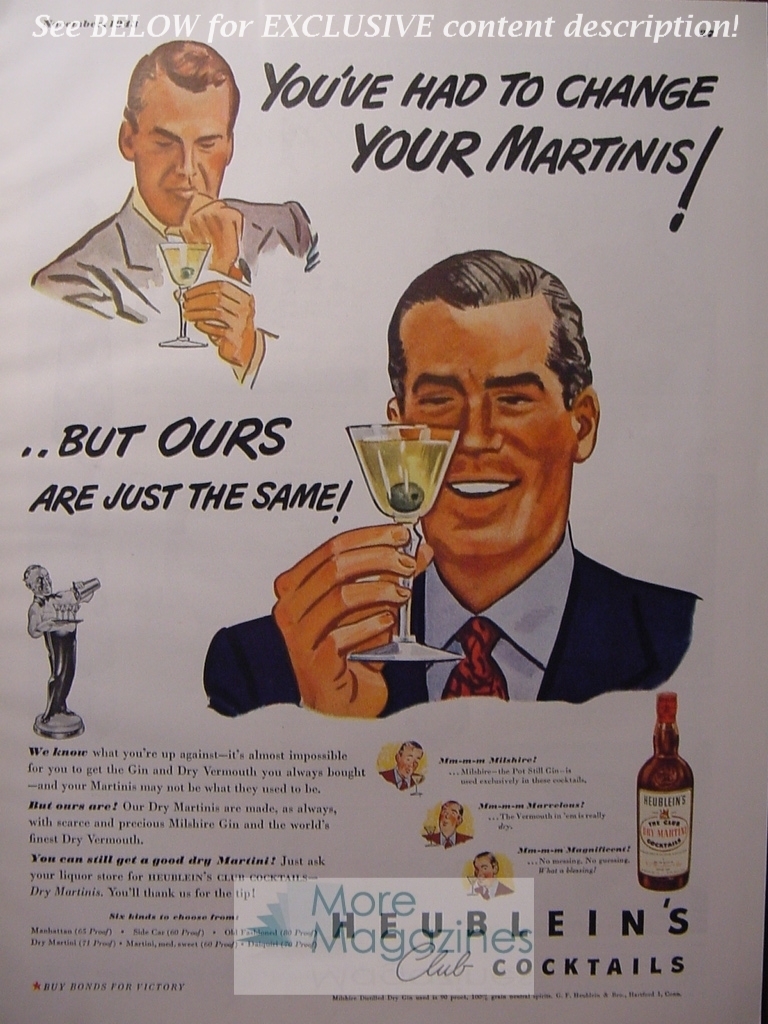 RARE 1943 Esquire Advertisement AD HEUBLEIN\'s Club COCKTAILS WWII Era RARE 1943 Esquire Advertisement AD HEUBLEIN\'s Club COCKTAILS WWII Era