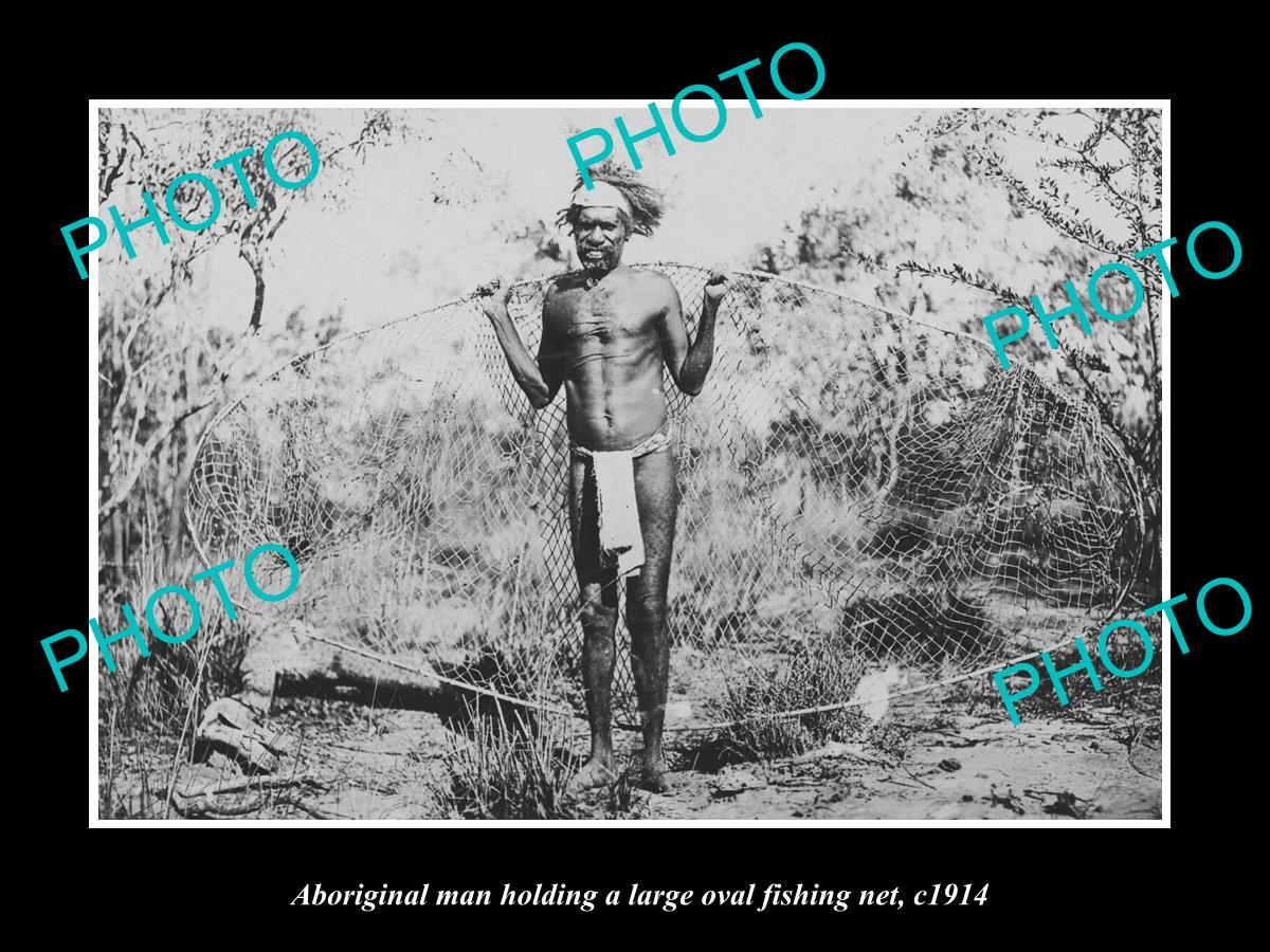 OLD POSTCARD SIZE PHOTO OF ABORIGINAL MAN WITH A FISHING NET c1914 OLD POSTCARD SIZE PHOTO OF ABORIGINAL MAN WITH A FISHING NET c1914