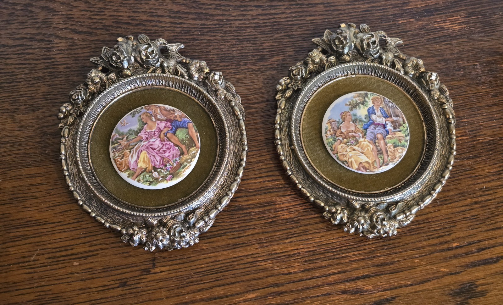 Vintage French Rococo/Victorian-Style Wall Plaques 3.5 Inch Diameter Set Of 2 Vintage French Rococo/Victorian-Style Wall Plaques 3.5 Inch Diameter Set Of 2
