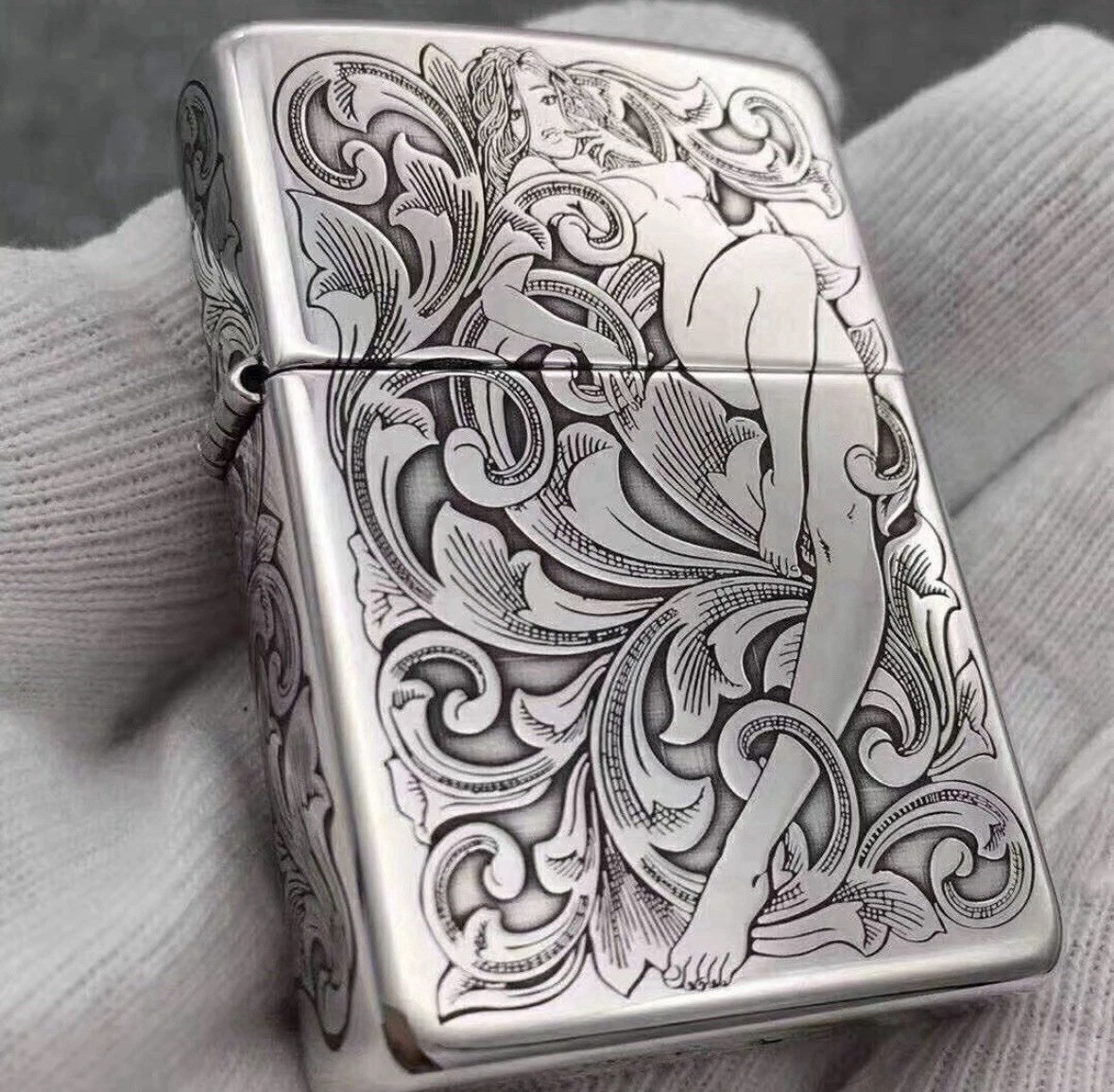 Zippo Art Nouveau Lady Engraved Lighter Silver Floral 5 Sides In a New Box Zippo Art Nouveau Lady Engraved Lighter Silver Floral 5 Sides In a New Box