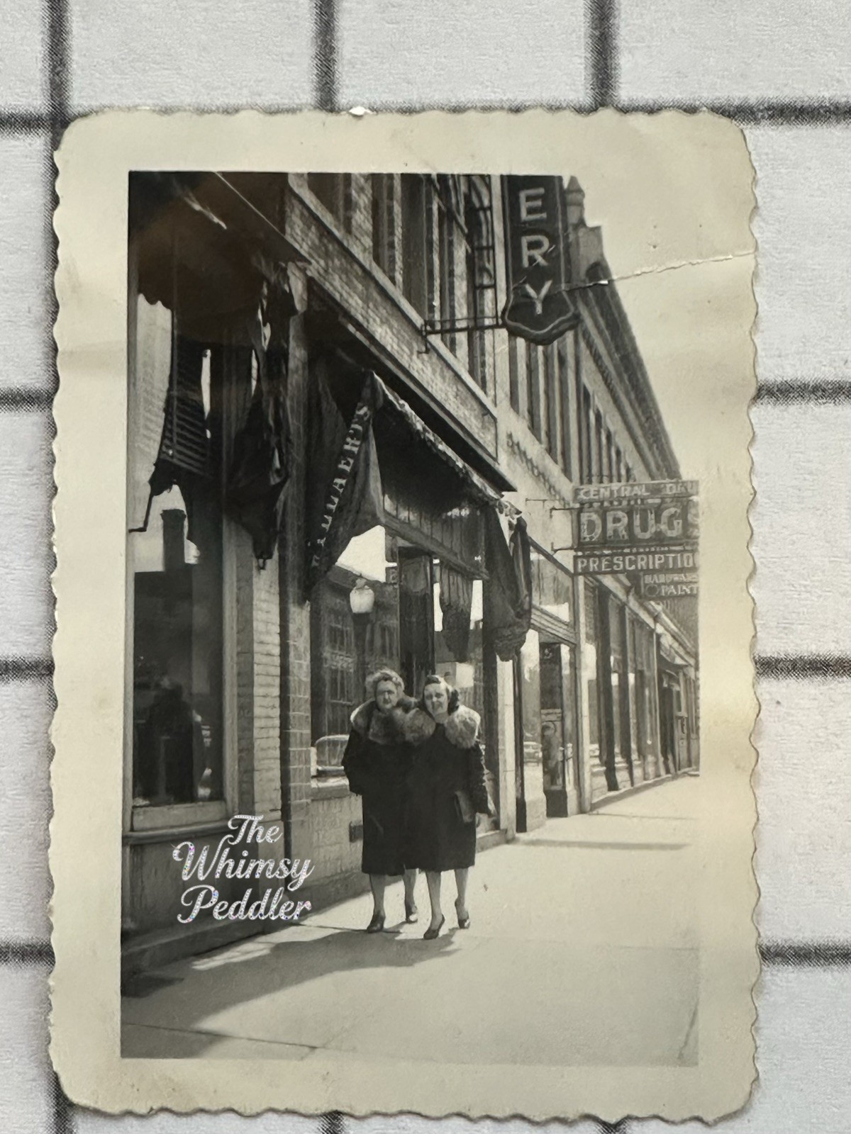 Vintage Photo Two Women Downtown by Central Drugstore and Hotel Signs Vintage Photo Two Women Downtown by Central Drugstore and Hotel Signs