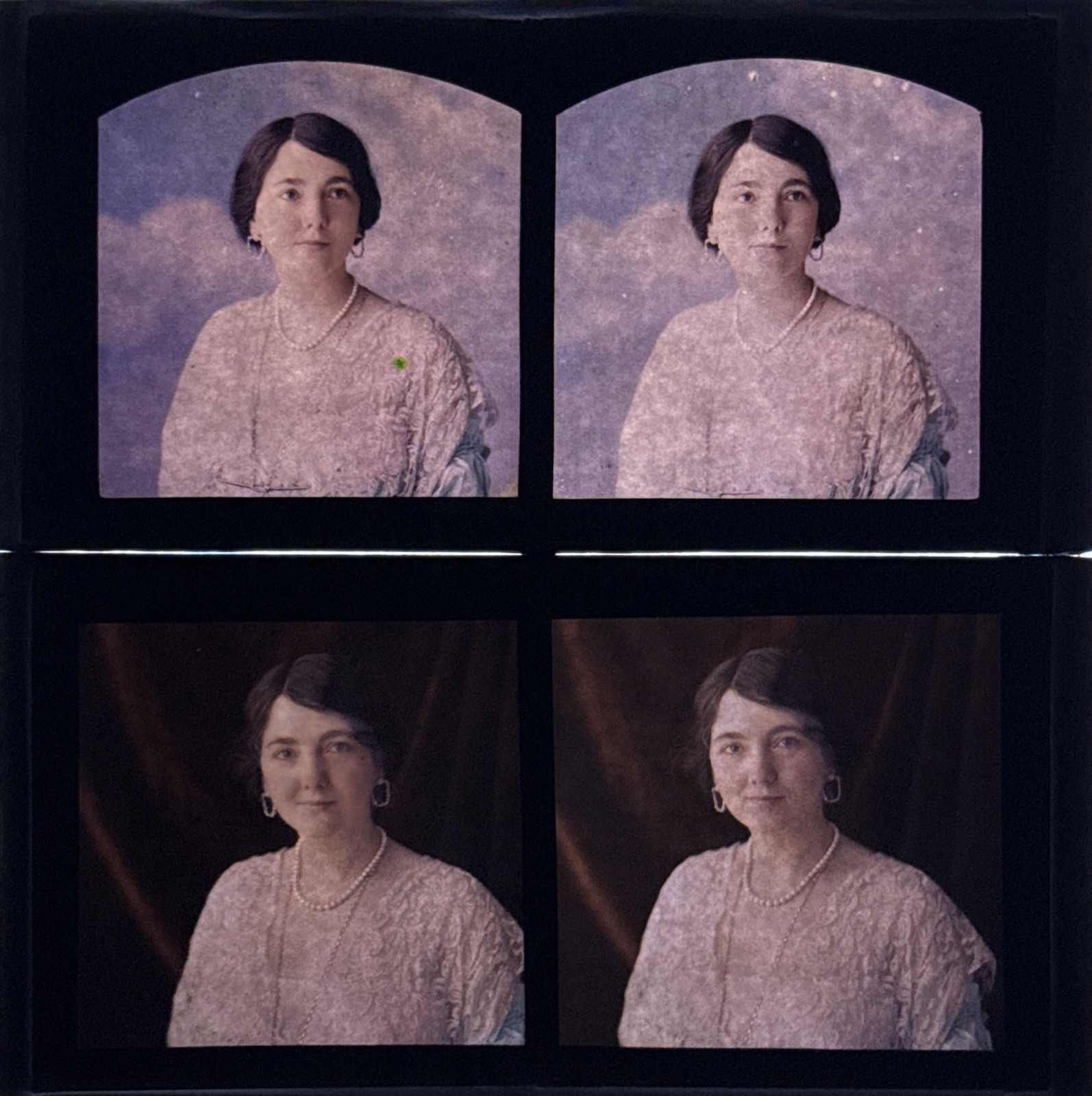2 Antique Stereoscopic Color Glass Plates Margaret Wheelock NYC Fashion Designer