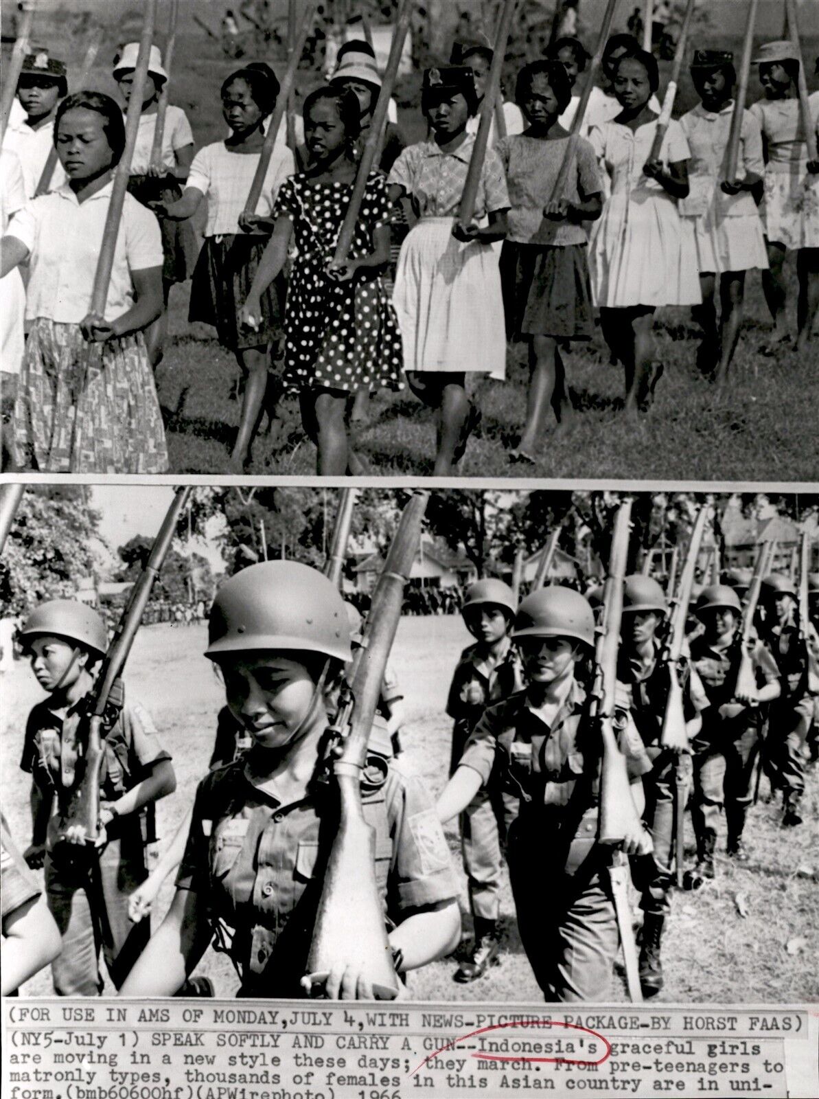 LG980 1966 AP Wire Photo SPEAK SOFTLY AND CARRY A GUN INDONESIAN WOMEN SOLDIERS