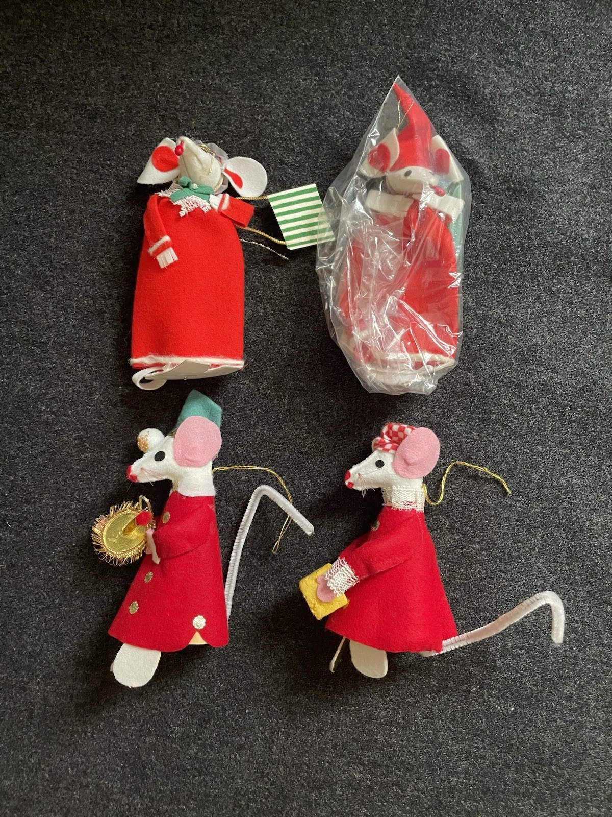 4 Vtg 1960s Mouse Flocked Felt Christmas Ornaments Japan 4 Vtg 1960s Mouse Flocked Felt Christmas Ornaments Japan
