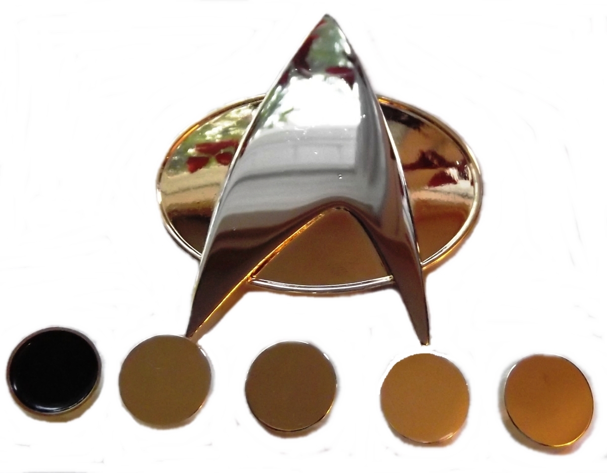 Star Trek TNG Full Size COMMUNICATOR Pin and Set of 5 Officer Rank PIPS Star Trek TNG Full Size COMMUNICATOR Pin and Set of 5 Officer Rank PIPS