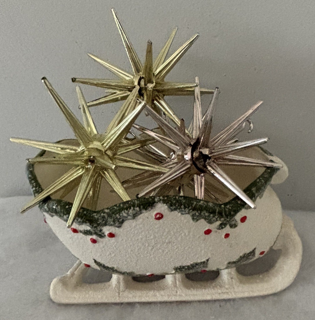 4 Bradford 1950s Atomic Starburst Sputnik Christmas Ornaments Flawed Imperfect