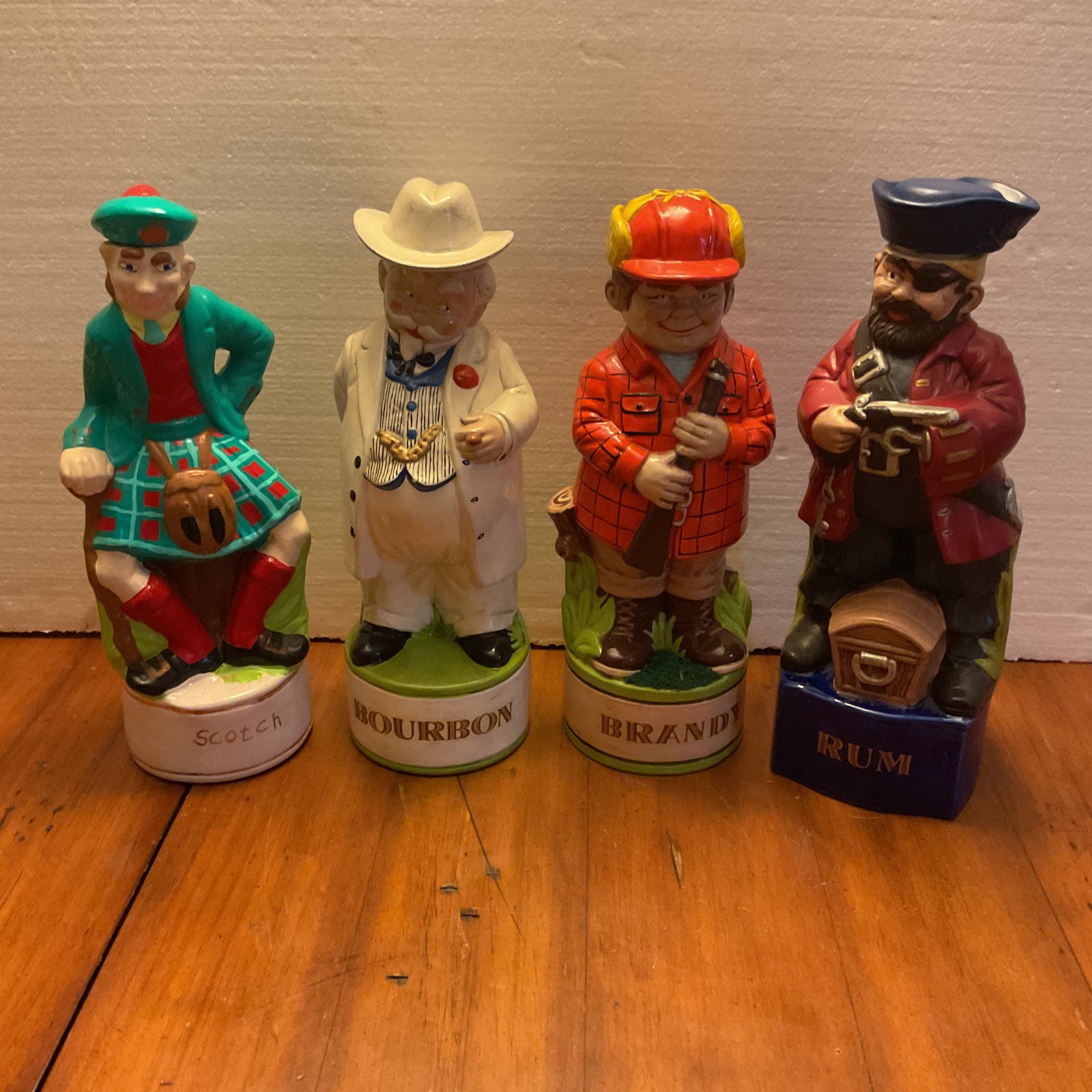 Vintage Alberta\'s Molds Ceramic Decanters Lot 4 Scotch Bourbon Brandy Rum 1960s Vintage Alberta\'s Molds Ceramic Decanters Lot 4 Scotch Bourbon Brandy Rum 1960s