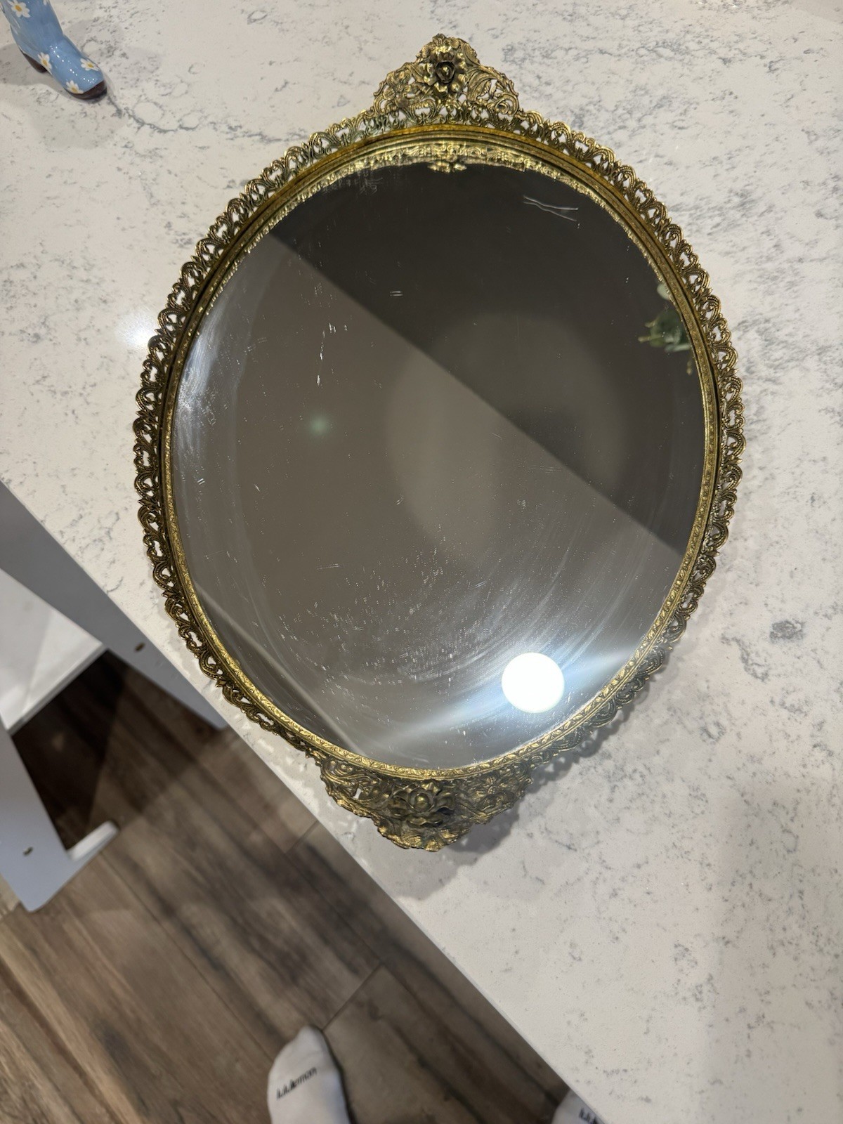 Vintage Hollywood Regency Style Dresser Tray Filigree Gold Tone
