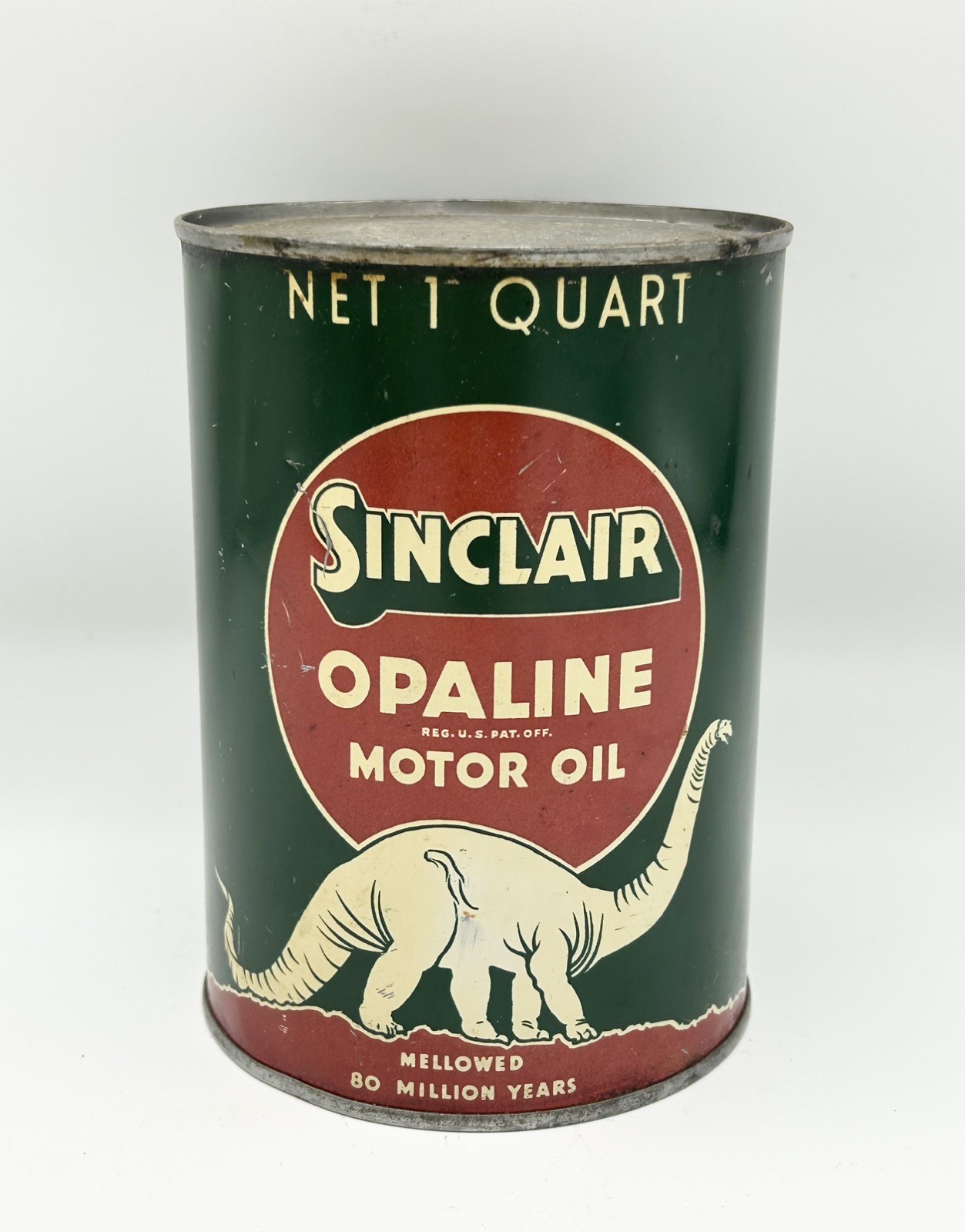 RARE 1930s Sinclair Opaline FULL 1 Quart Dinosaur Advertising Gas Oil Can