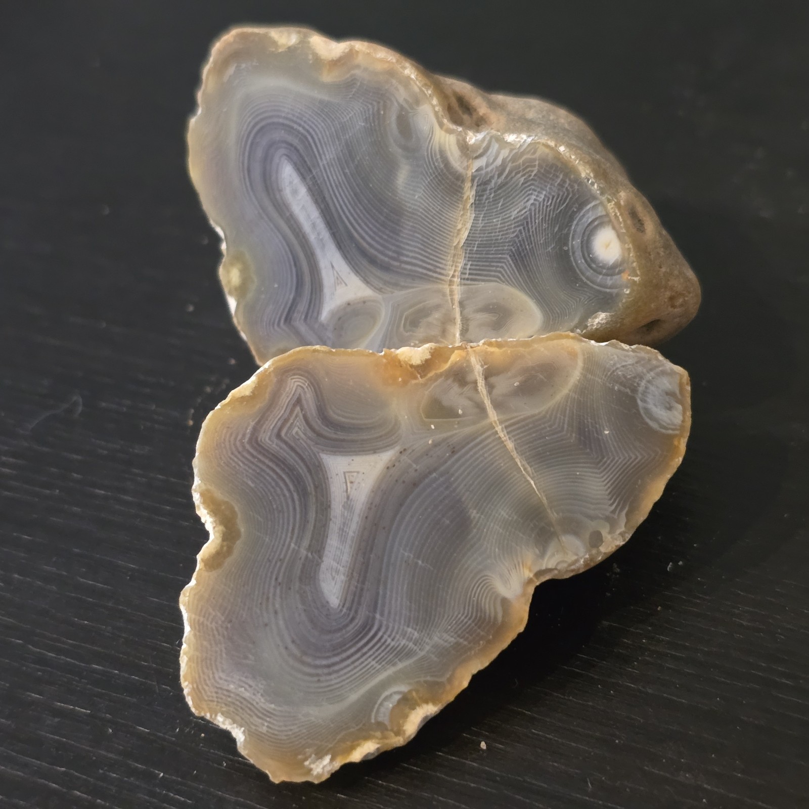107 Grams Indonesia pair of Banded Agate Specimen Polished on the Surface 070325