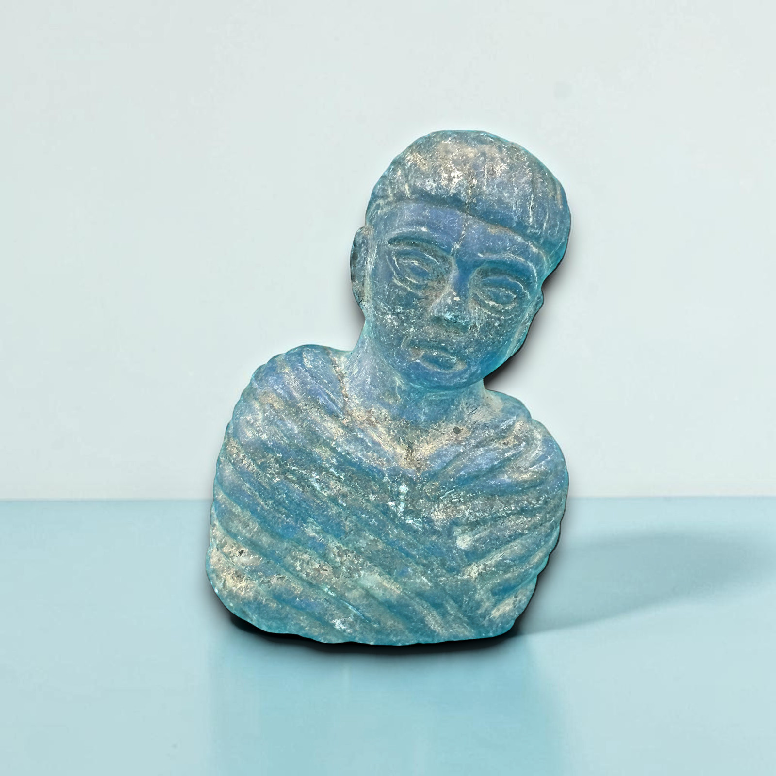Ancient Near Eastern Lapis Lazuli Bust of a Draped Figure | Rare Art Collectible Ancient Near Eastern Lapis Lazuli Bust of a Draped Figure | Rare Art Collectible