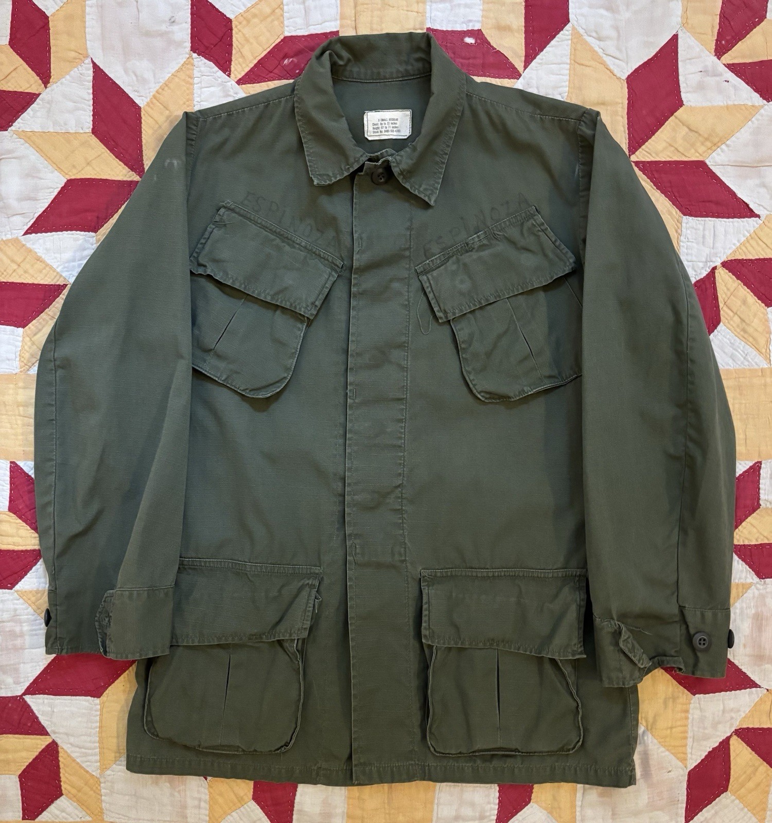 Vintage 60s US Army Jungle Jacket 4th Pattern Ripstop Large Long Vietnam AS IS