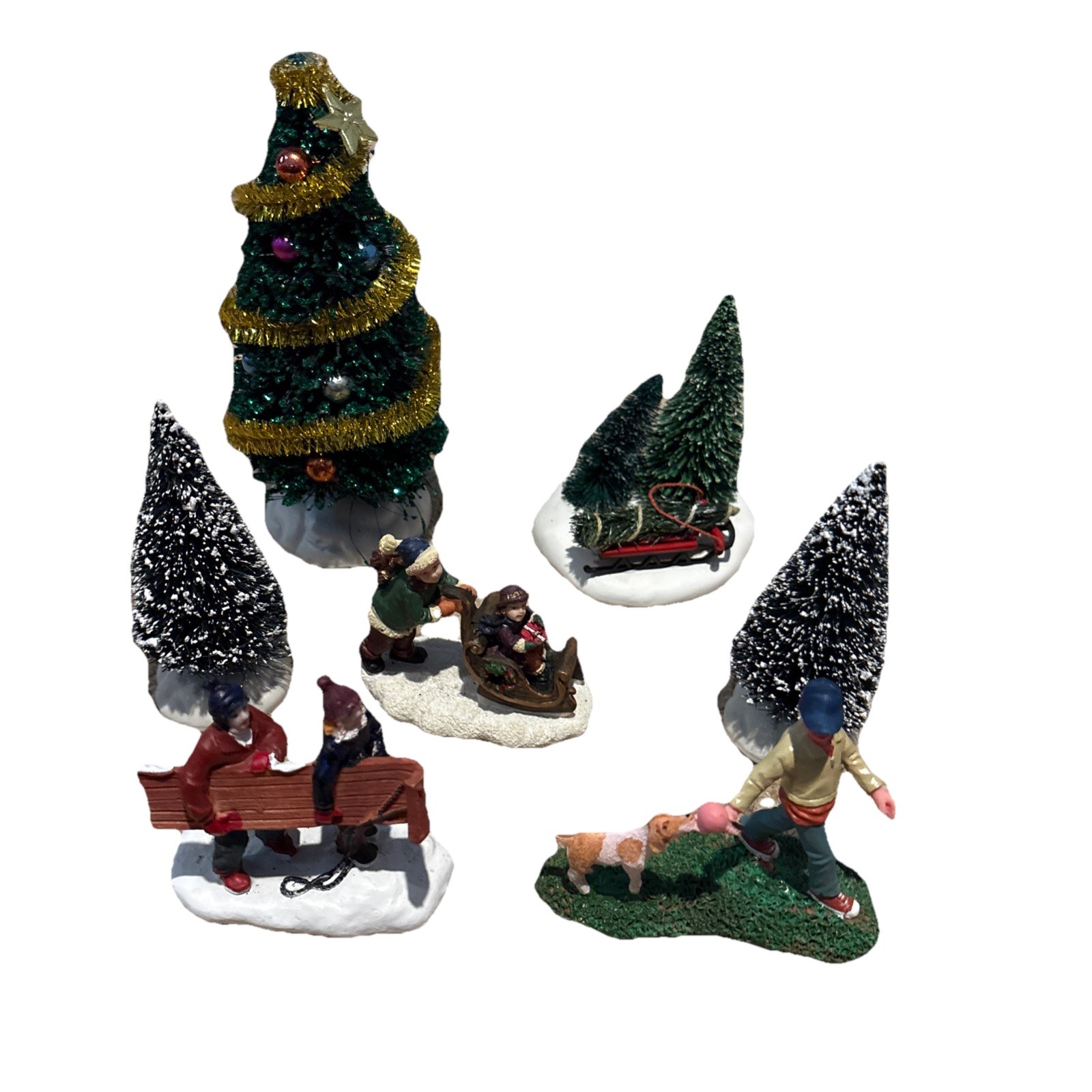 Vintage Lemax Flocked Bristle Christmas Tree Village Accessory 7 Tree Fig Lot Vintage Lemax Flocked Bristle Christmas Tree Village Accessory 7 Tree Fig Lot