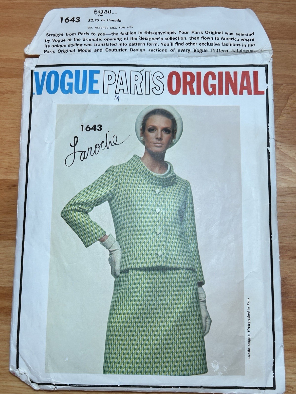 1966 Vogue Paris Original Laroche Pattern Bust 36 Large Envelope w Labels