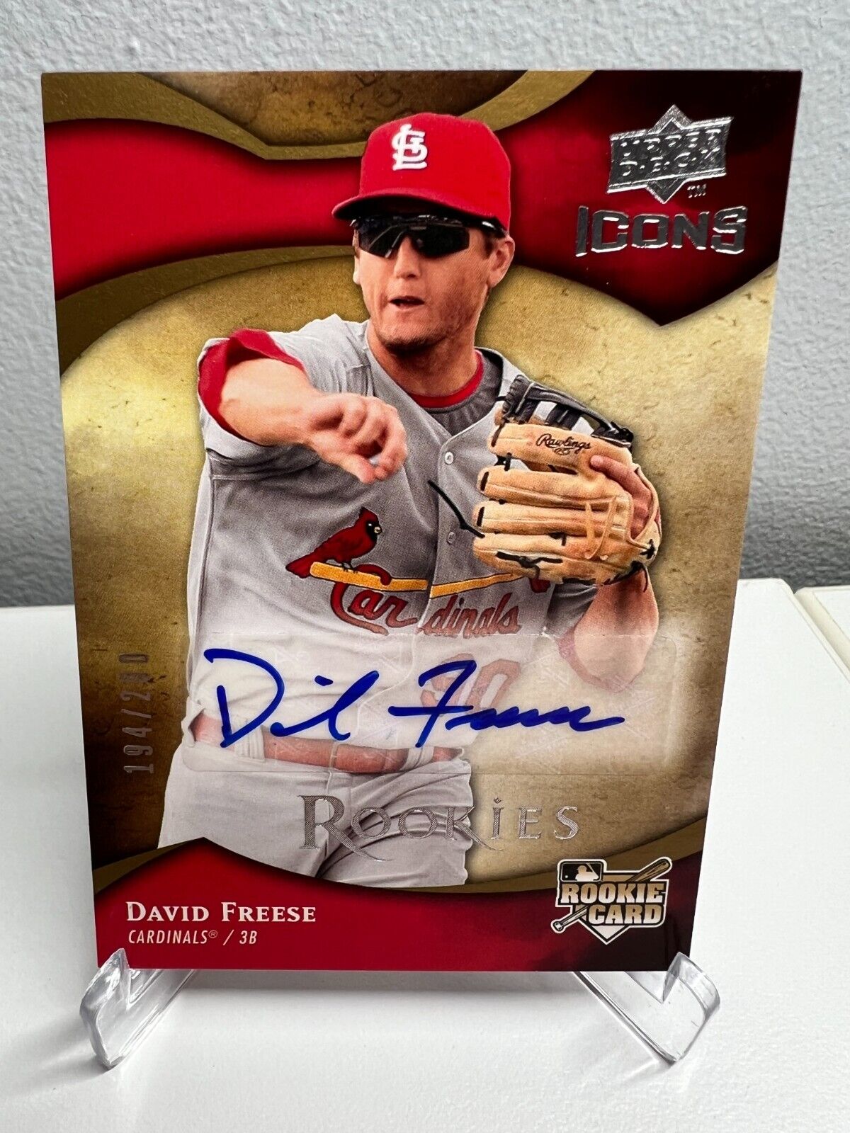 2009 UPPER DECK ICONS DAVID FREESE AUTO ROOKIE RC CARDINALS /200 RED