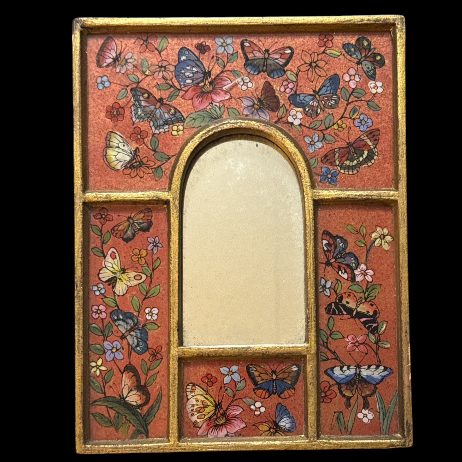 Vintage Peruvian Reverse Painted Glass Mirror Butterfly Folk Art Minka 8.25x6.25 Vintage Peruvian Reverse Painted Glass Mirror Butterfly Folk Art Minka 8.25x6.25