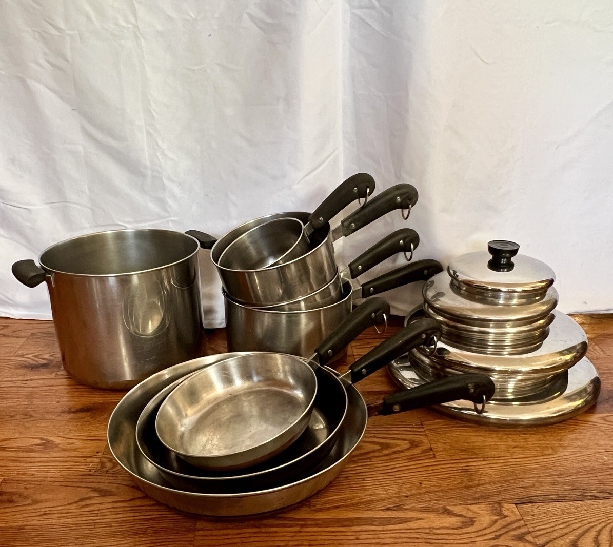 Vintage REVERE WARE 1801 Copper Bottom Cookware Set 14 PC Pots Pans Pre-1968 USA