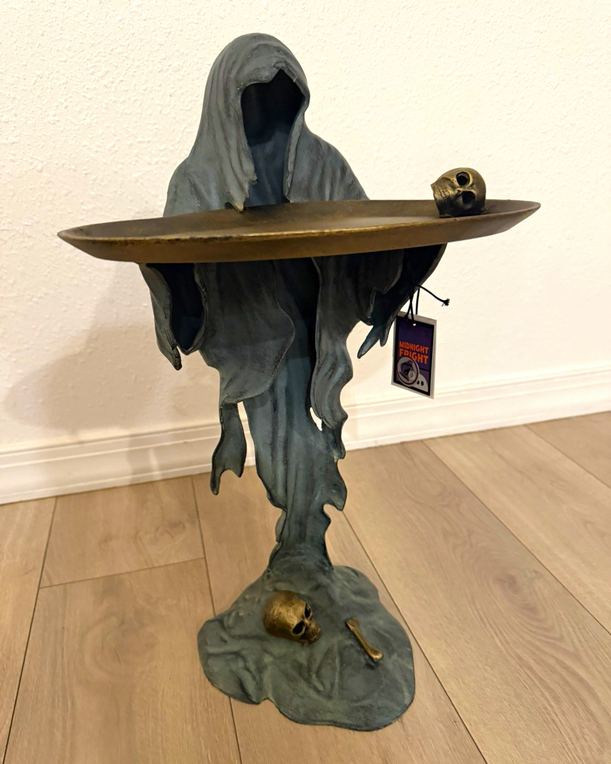 Midnight Fright Grim Reaper Resin Tray Holder Figurine Antique Bronze 24in Midnight Fright Grim Reaper Resin Tray Holder Figurine Antique Bronze 24in