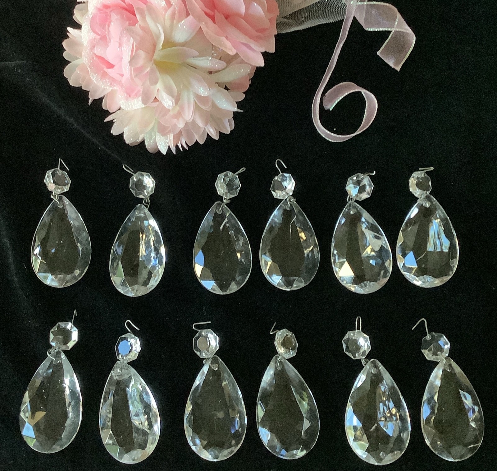 12 Vintage Crystal Prisms Tear Drop Pendants Faceted + Bead Chandelier Lamp Part 12 Vintage Crystal Prisms Tear Drop Pendants Faceted + Bead Chandelier Lamp Part